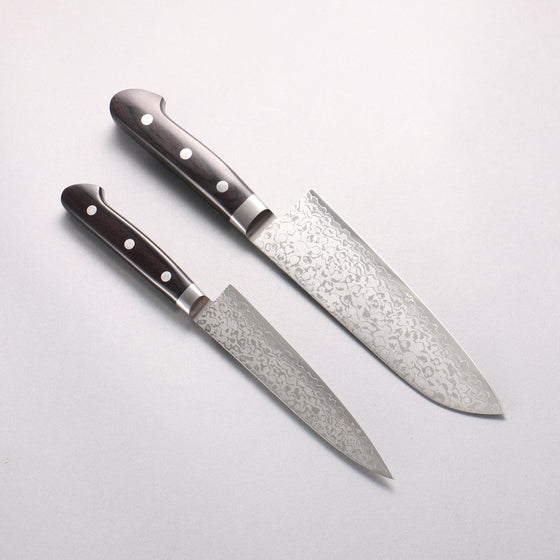 Seisuke VG10 Damascus Japanese Santoku & Petty Black Pakka wood Handle 170mm & 140mm - Seisuke Knife