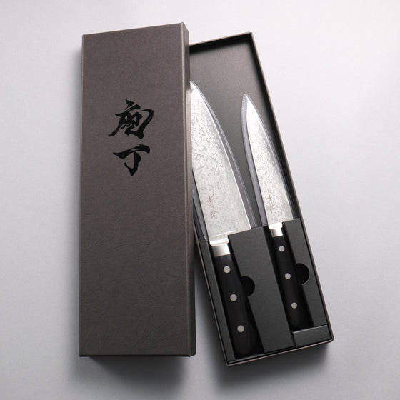 Seisuke VG10 Damascus Japanese Santoku & Petty Black Pakka wood Handle 170mm & 140mm - Seisuke Knife