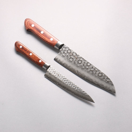 Seisuke VG10 Hammered Japanese Santoku & Petty Mahogany Handle 170mm & 140mm - Seisuke Knife