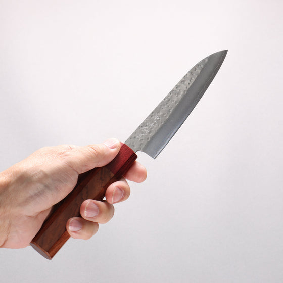 Makoto Kurosaki VG10 Hammered(Maru) Petty-Utility 135mm Rosewood (ferrule: Red Pakka wood) Handle - Seisuke Knife