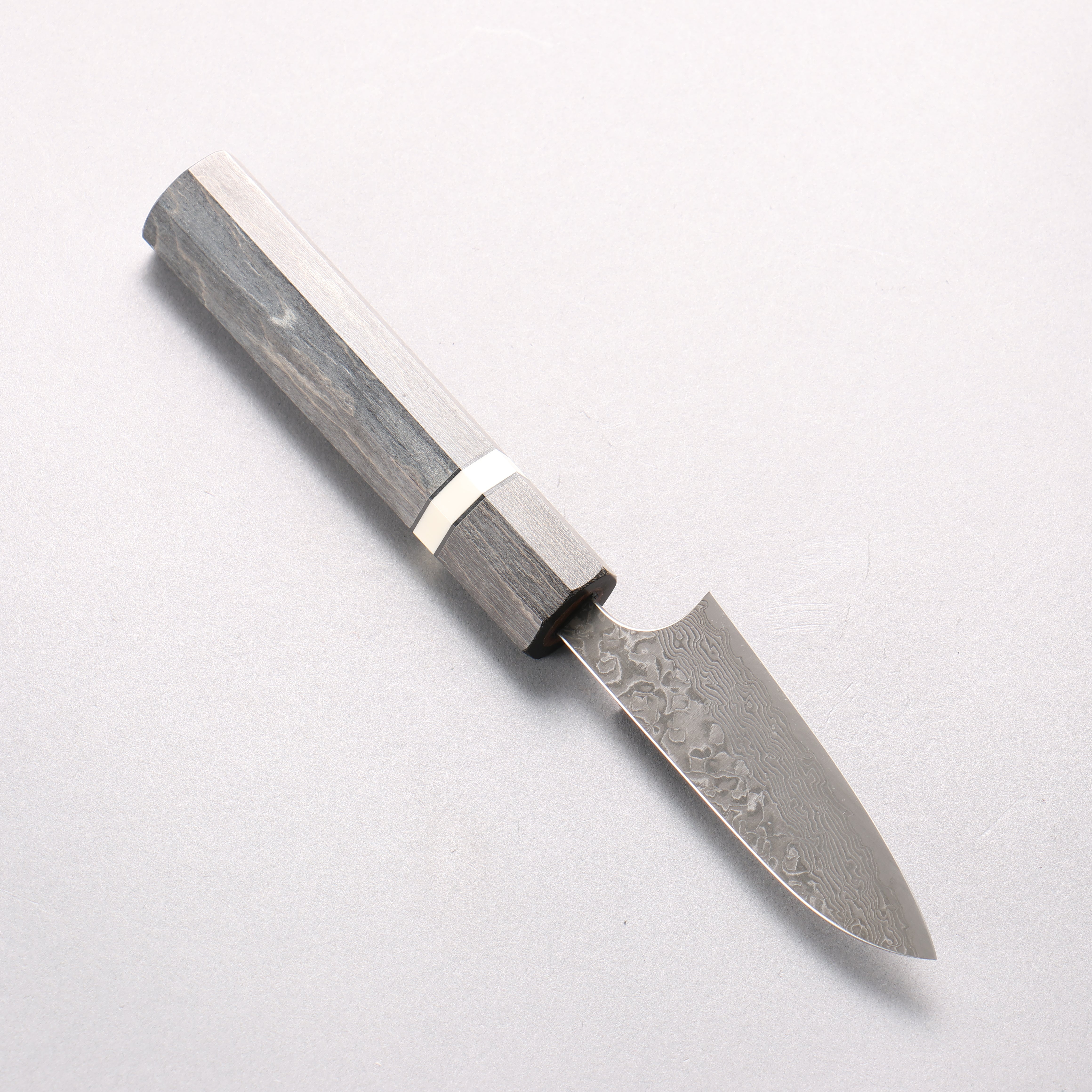 Yoshimi Kato VG10 Black Damascus Paring 75mm Gray Stabilized Wood & White Ring Handle - Seisuke Knife