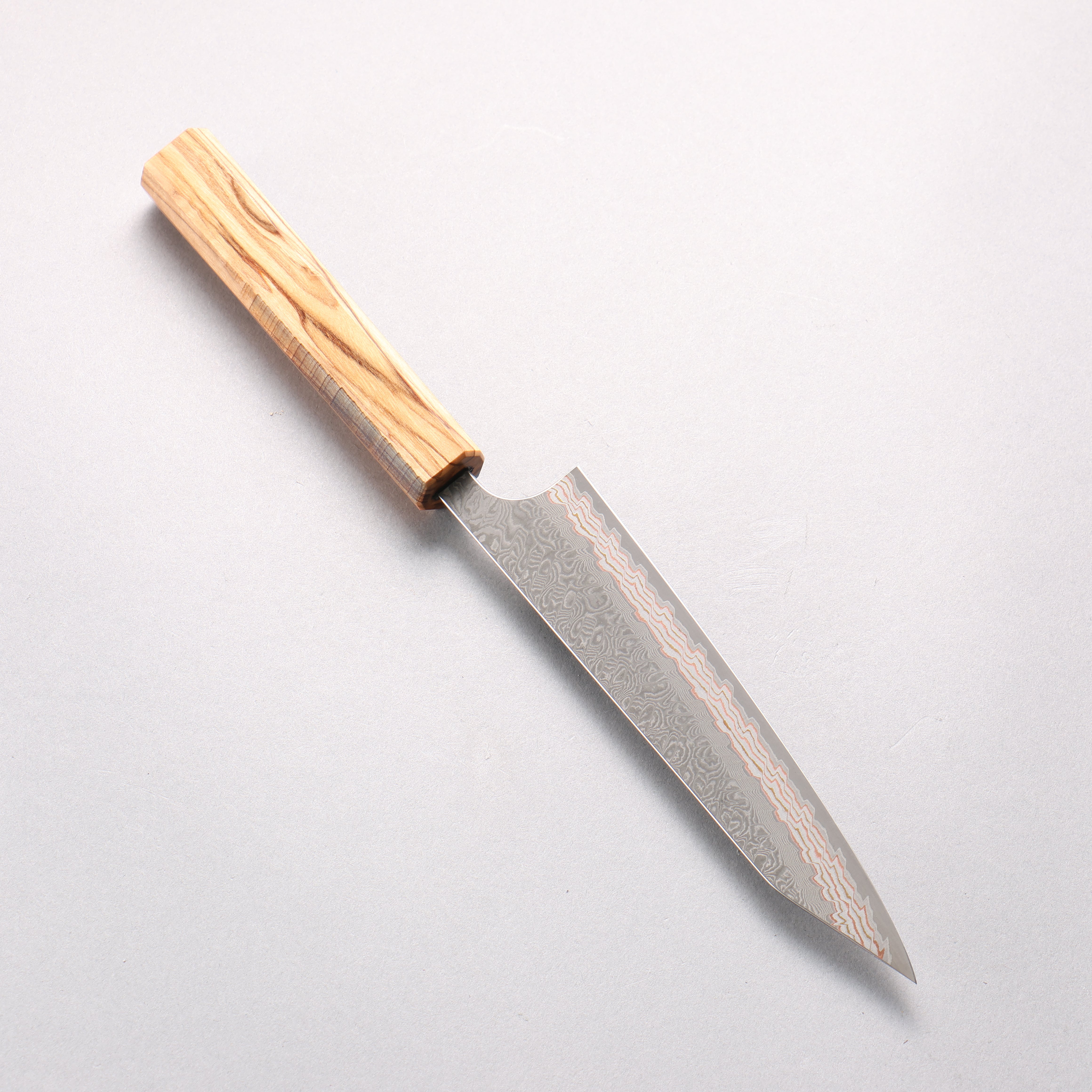 Yoshimi Kato VG10w Colored Damascus Kiritsuke Petty-Utility 150mm Olive Tree and Blue Resin Handle - Seisuke Knife