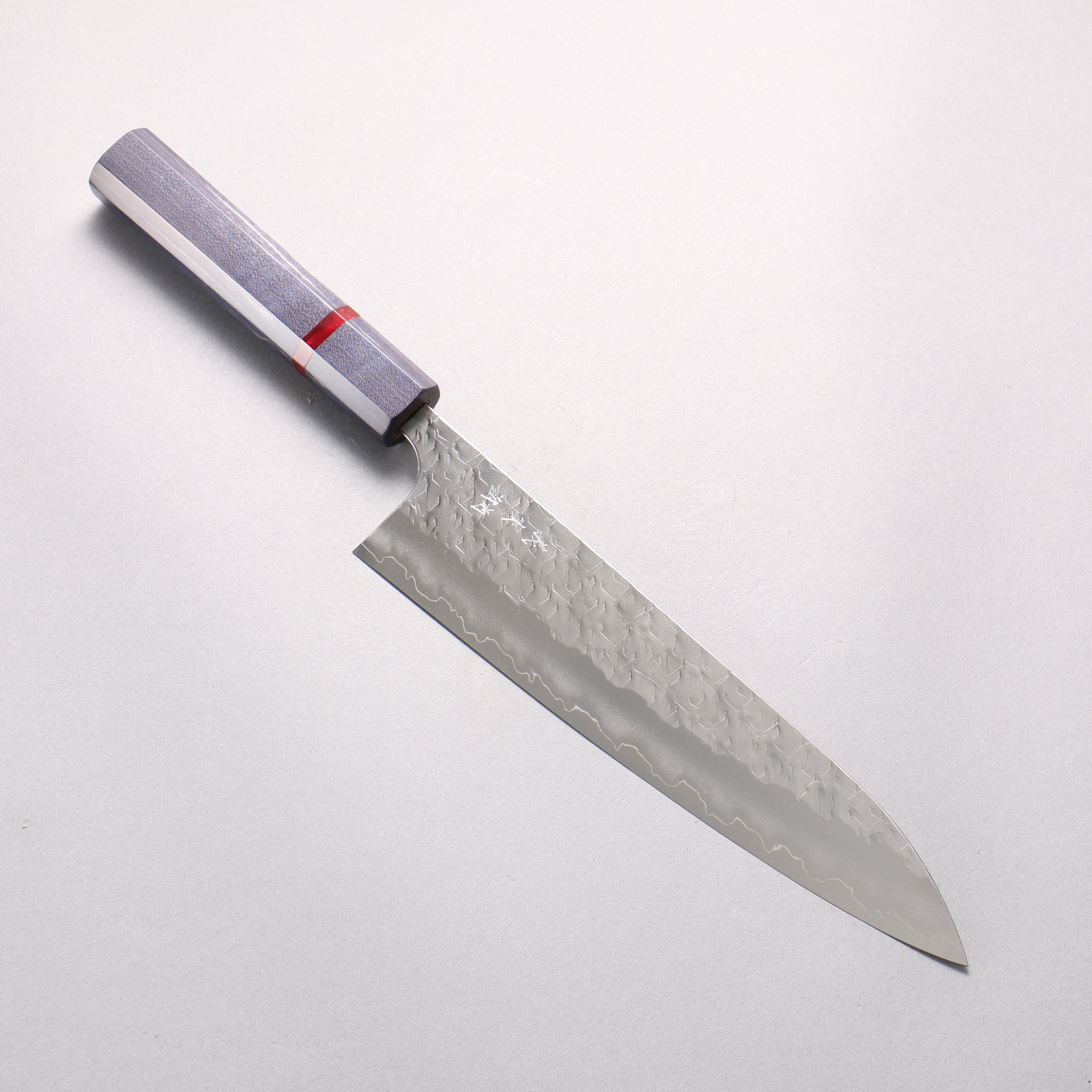Yoshimi Kato Hyo SG2 Hammered Gyuto 210mm Blue Stabilized Wood (With Red Ring) Handle - Seisuke Knife