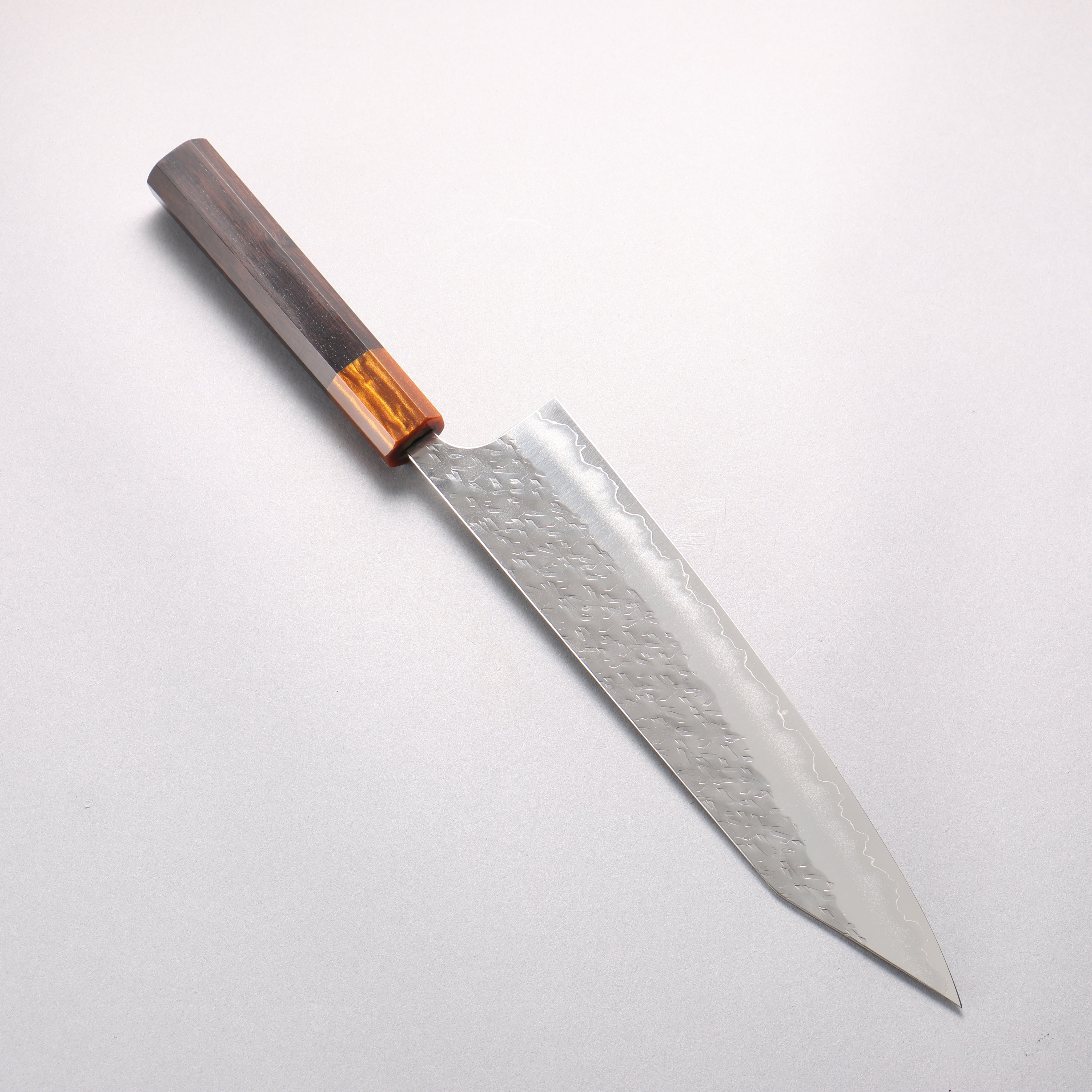 Yoshimi Kato Hyo SG2 Hammered Kiritsuke Gyuto 240mm Ebony (ferrule: Orange Resin) Handle - Seisuke Knife