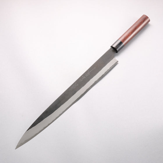 Nao Yamamoto White Steel No.1 Kurouchi Sujihiki 330mm Rosewood (Ferrule: Black Pakka Wood) Handle - Seisuke Knife
