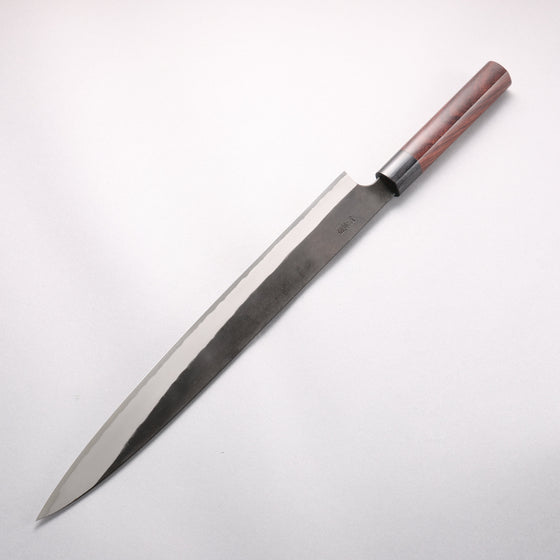 Nao Yamamoto White Steel No.1 Kurouchi Sujihiki 330mm Rosewood (Ferrule: Black Pakka Wood) Handle - Seisuke Knife