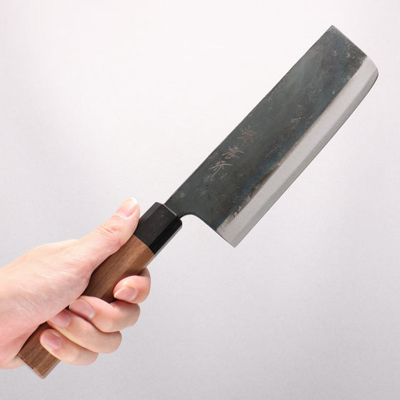 Sakai Takayuki Blue Steel No.2 Kurouchi Nakiri 170mm with Walnut Handle - Seisuke Knife