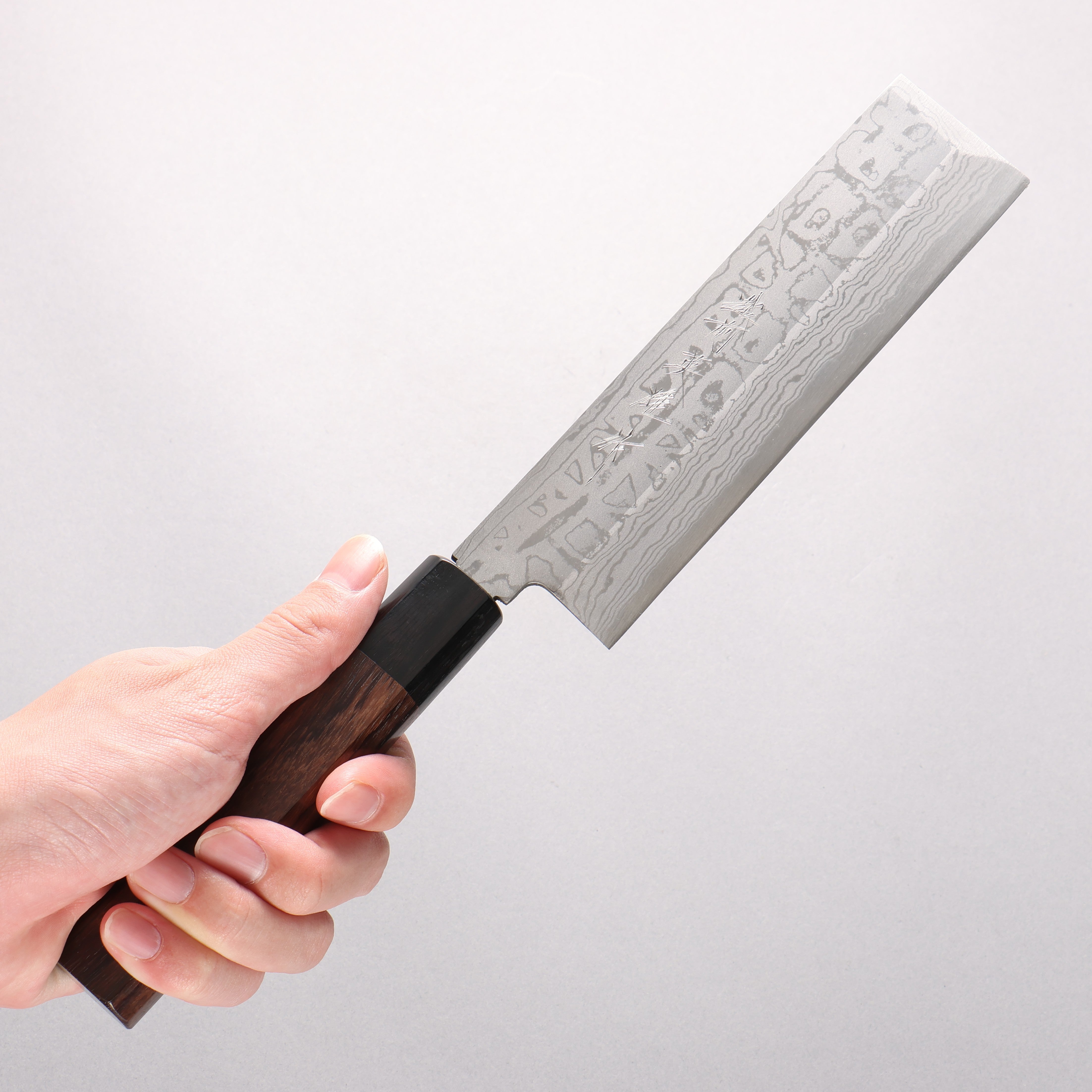Hideo Kitaoka White Steel No.2 Damascus Kakugata Usuba 165mm Shitan Handle - Seisuke Knife