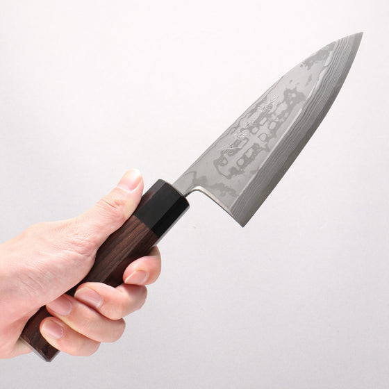 Hideo Kitaoka Blue Steel No.2 Damascus Deba 150mm Shitan Handle - Seisuke Knife