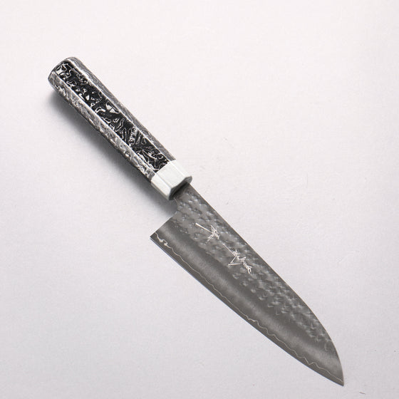 Yu Kurosaki Senko Ryu SG2 Hammered Small Santoku 150mm Black Lacquered (ferrule: Silver color) Handle - Seisuke Knife
