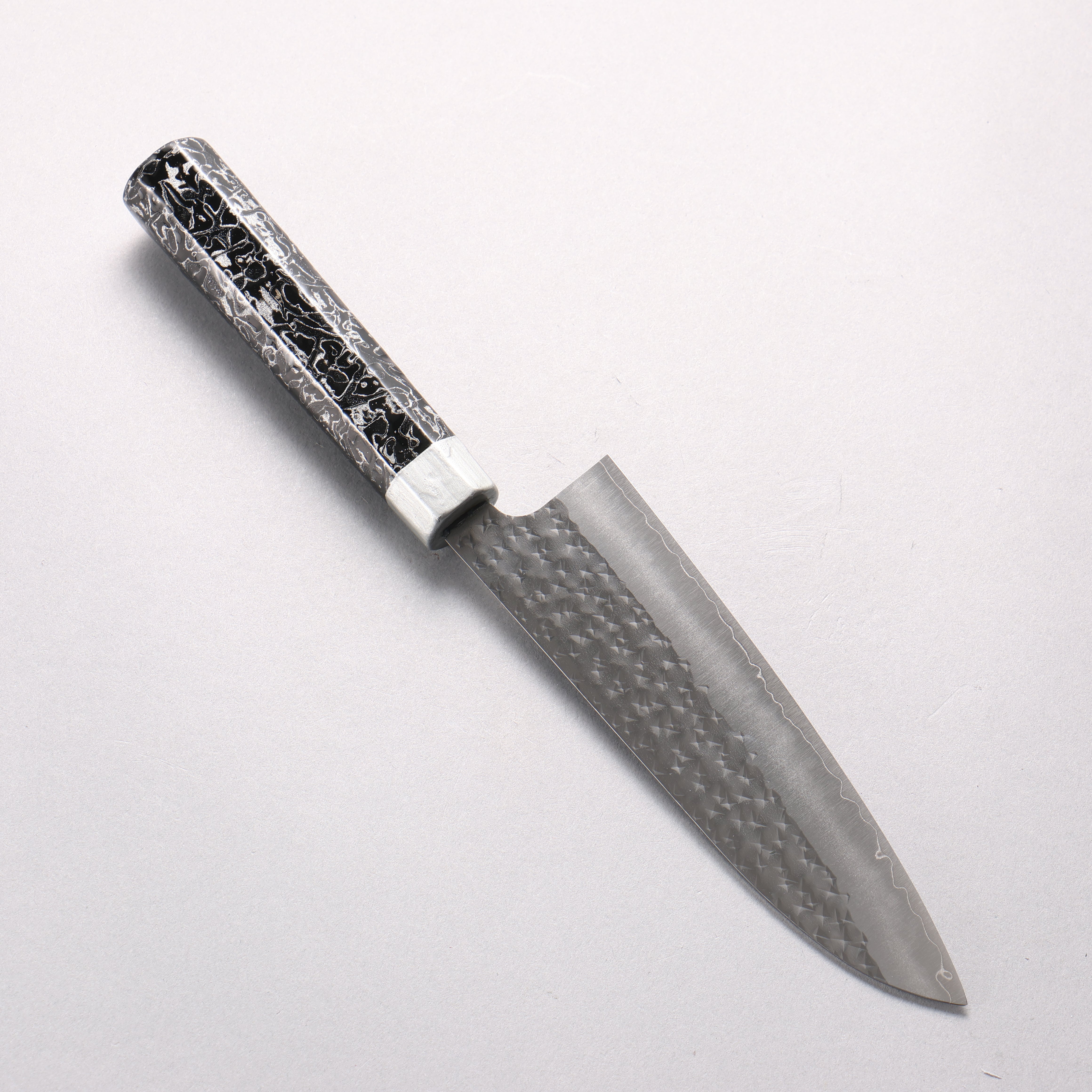 Yu Kurosaki Senko Ryu SG2 Hammered Small Santoku 150mm Black Lacquered (ferrule: Silver color) Handle - Seisuke Knife