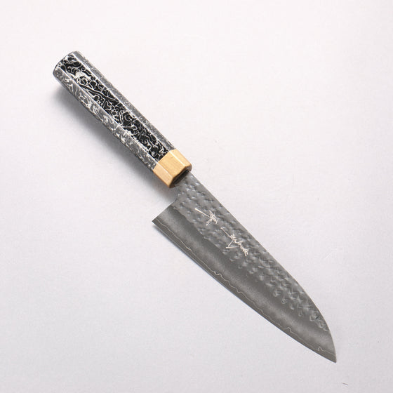 Yu Kurosaki Senko Ryu SG2 Hammered Small Santoku 150mm Black Lacquered (ferrule: Gold color) Handle - Seisuke Knife