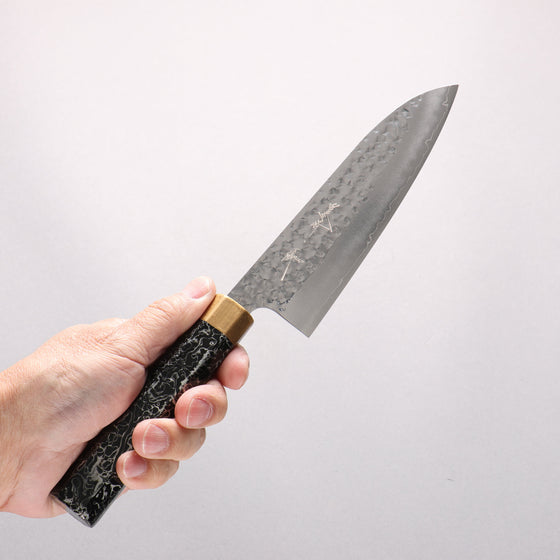 Yu Kurosaki Senko Ryu SG2 Hammered Small Santoku 150mm Black Lacquered (ferrule: Gold color) Handle - Seisuke Knife