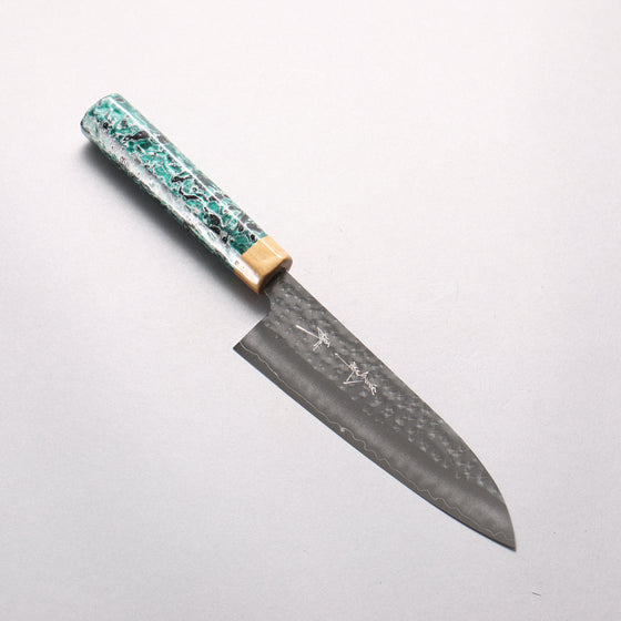 Yu Kurosaki Senko Ryu SG2 Hammered Small Santoku 150mm Green Lacquered (ferrule: Gold color) Handle - Seisuke Knife