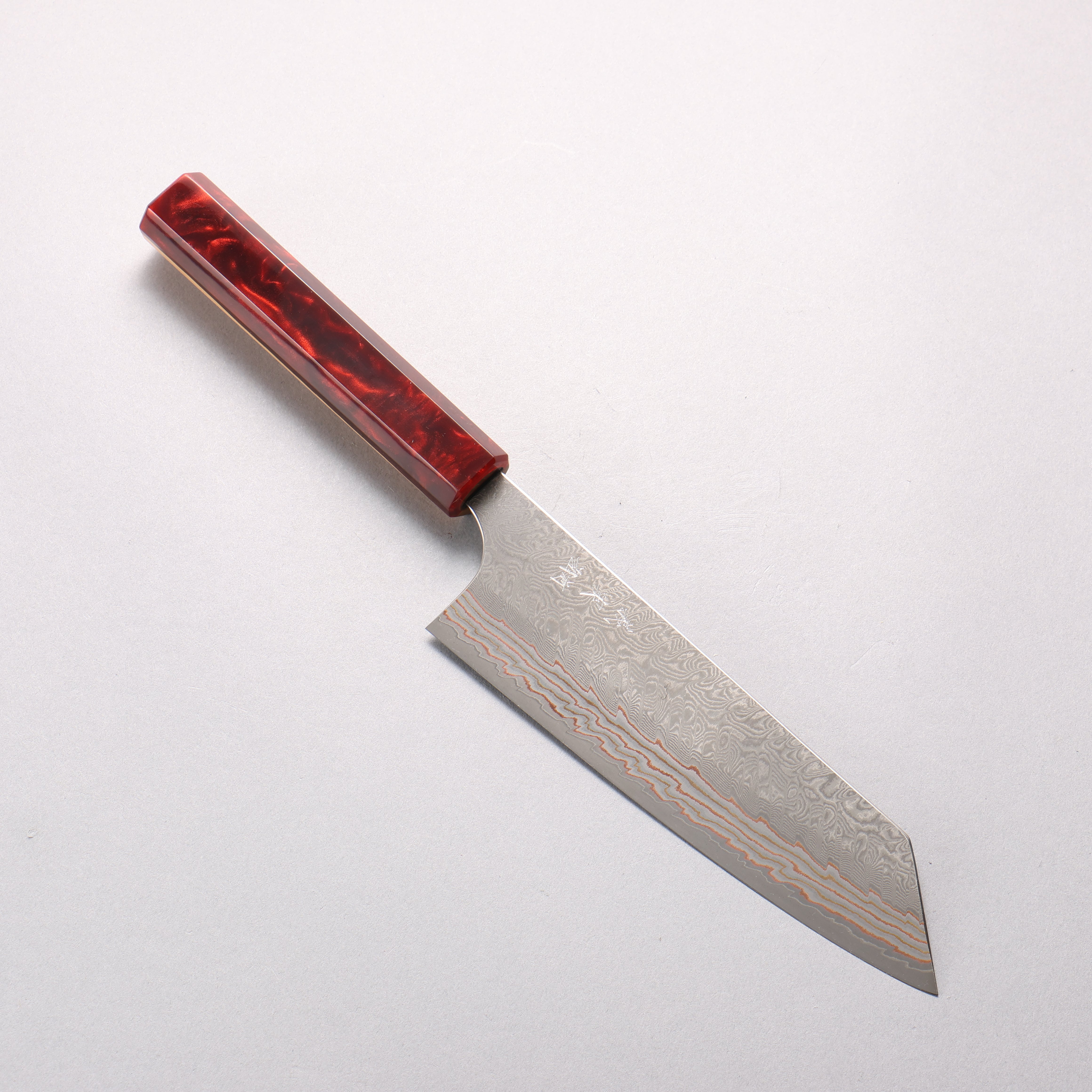 Yoshimi Kato VG10w Colored Damascus Bunka 170mm Olive Wood & Red Resin Handle - Seisuke Knife