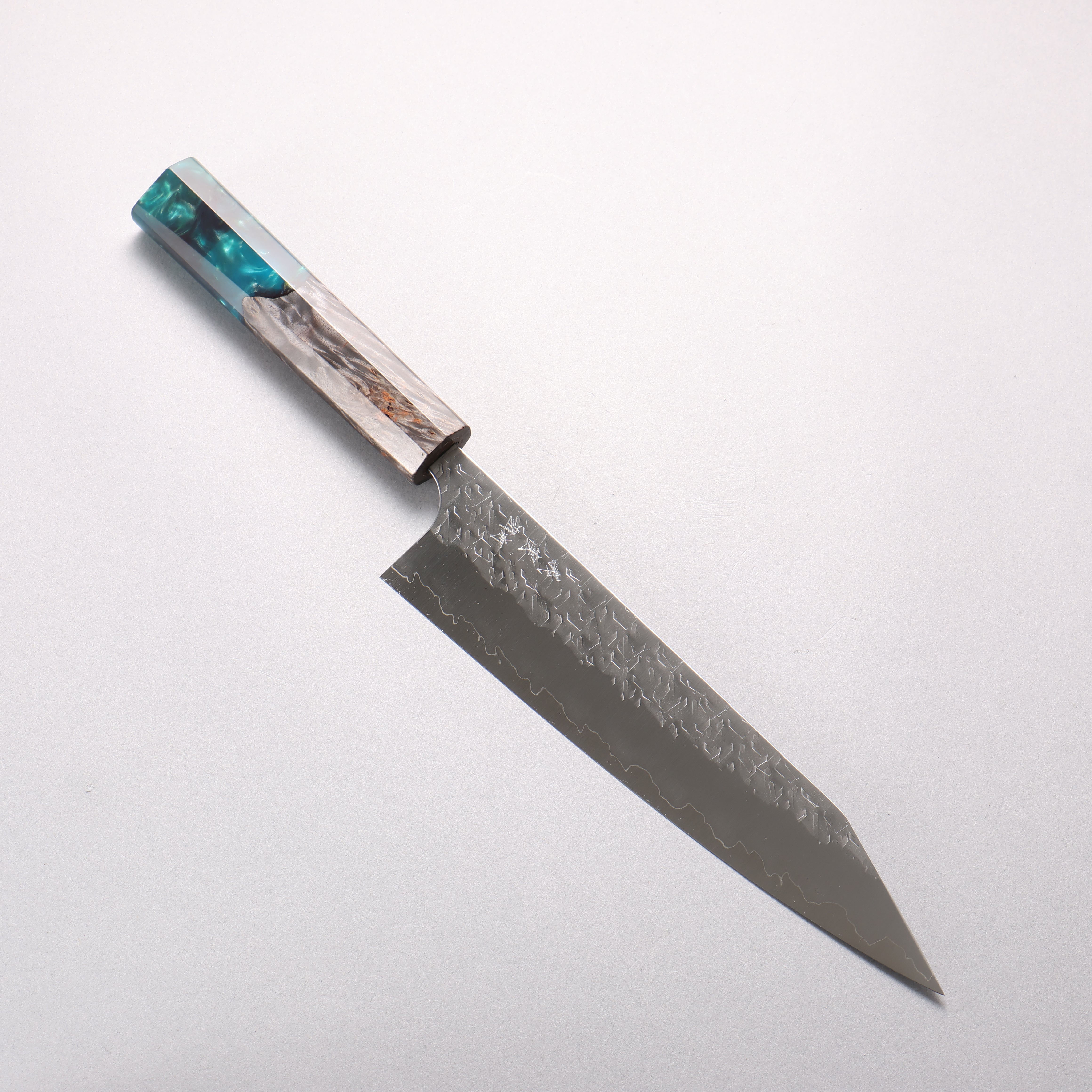 Yoshimi Kato Hyo SG2 Hammered Kiritsuke Gyuto 210mm Stabilized Birch & Emerald Resin Handle - Seisuke Knife
