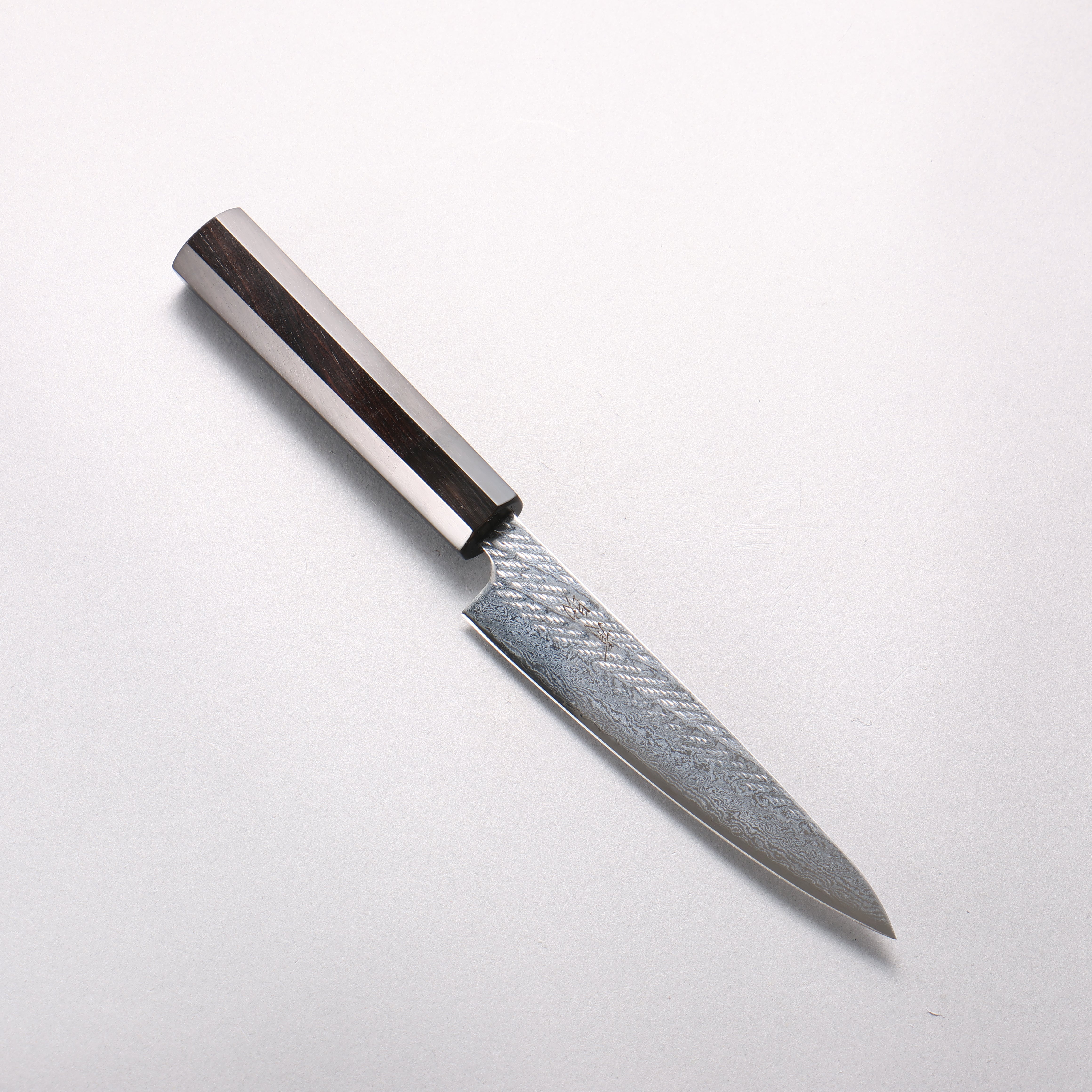 Seisuke Silver Steel No.3 Damascus Rope Pattern Petty-Utility 135mm Ebony Wood & Water Buffalo Horn Handle - Seisuke Knife