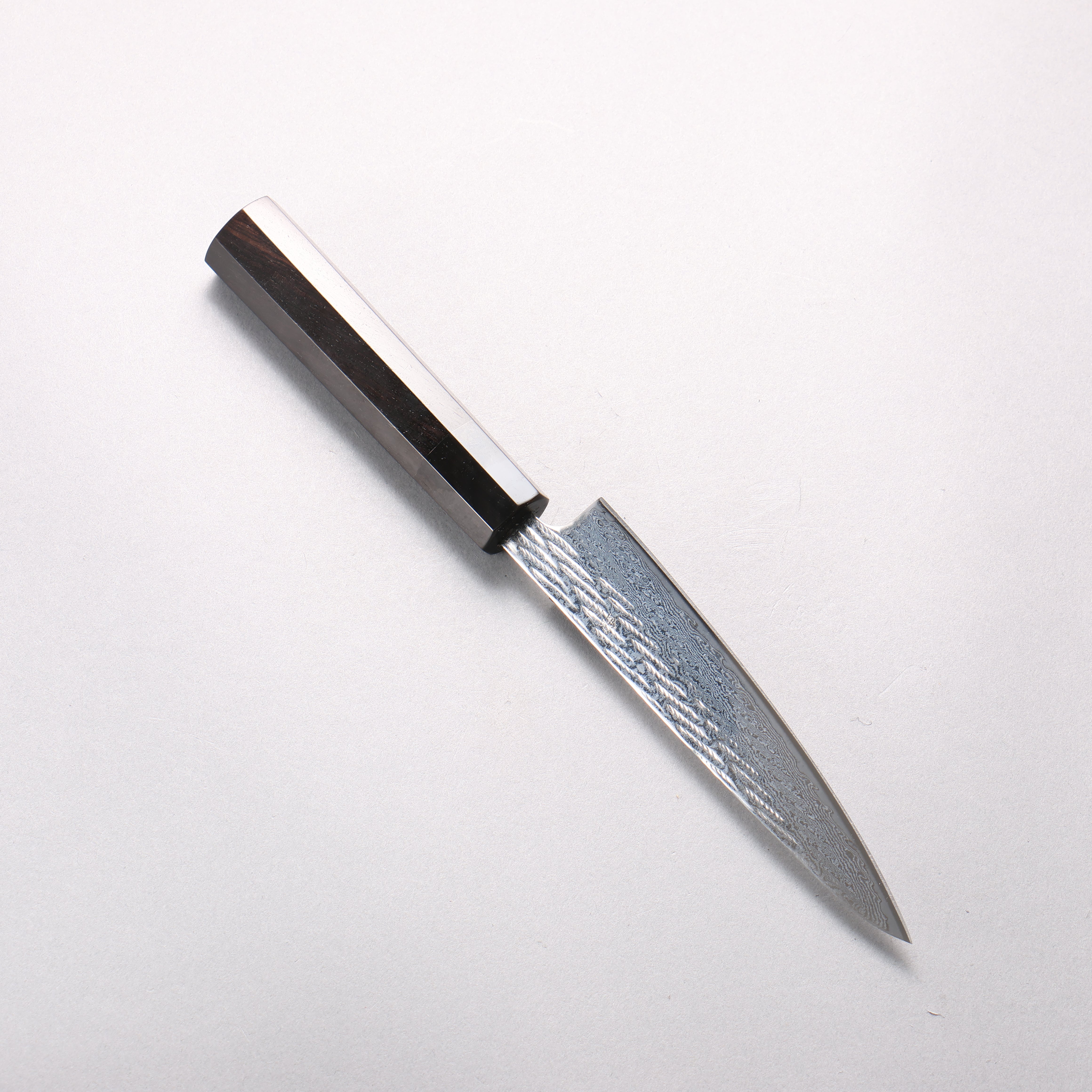 Seisuke Silver Steel No.3 Damascus Rope Pattern Petty-Utility 135mm Ebony Wood & Water Buffalo Horn Handle - Seisuke Knife