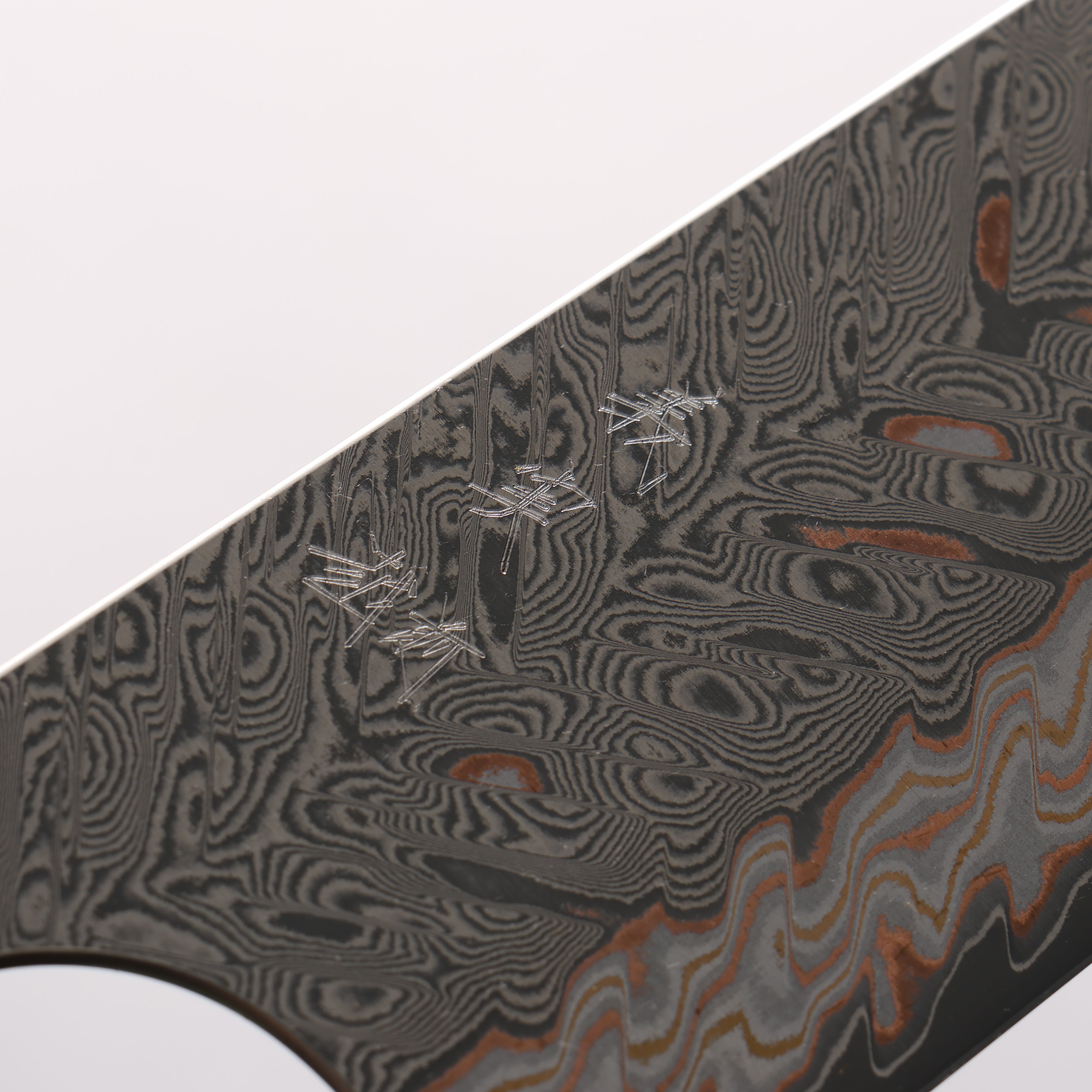 Yoshimi Kato VG10w Colored Damascus Kiritsuke Gyuto 240mm Olive Tree & Blue Resin Handle - Seisuke Knife