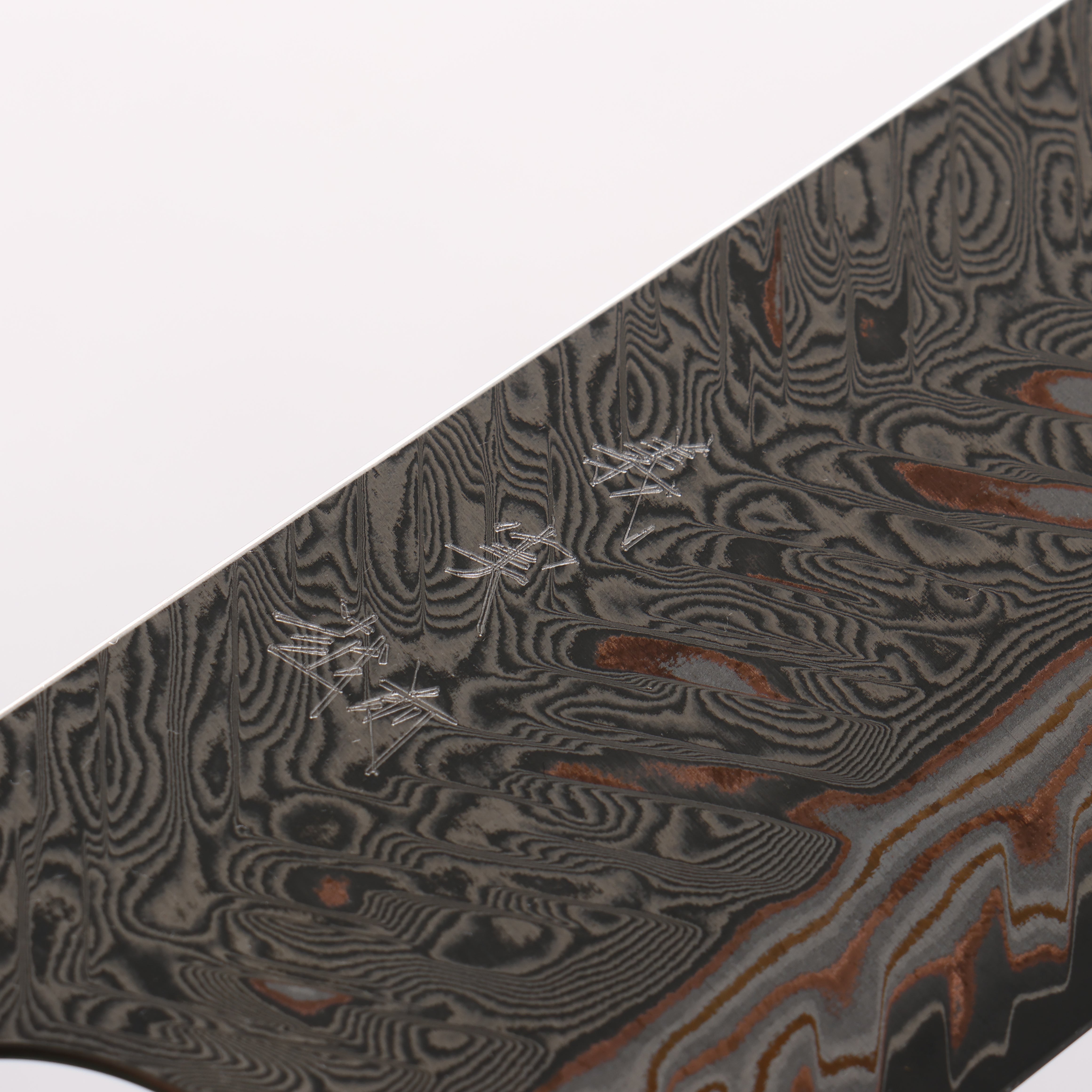 Yoshimi Kato VG10w Colored Damascus Kiritsuke Gyuto 240mm Olive Tree & Black Marble Resin Handle - Seisuke Knife
