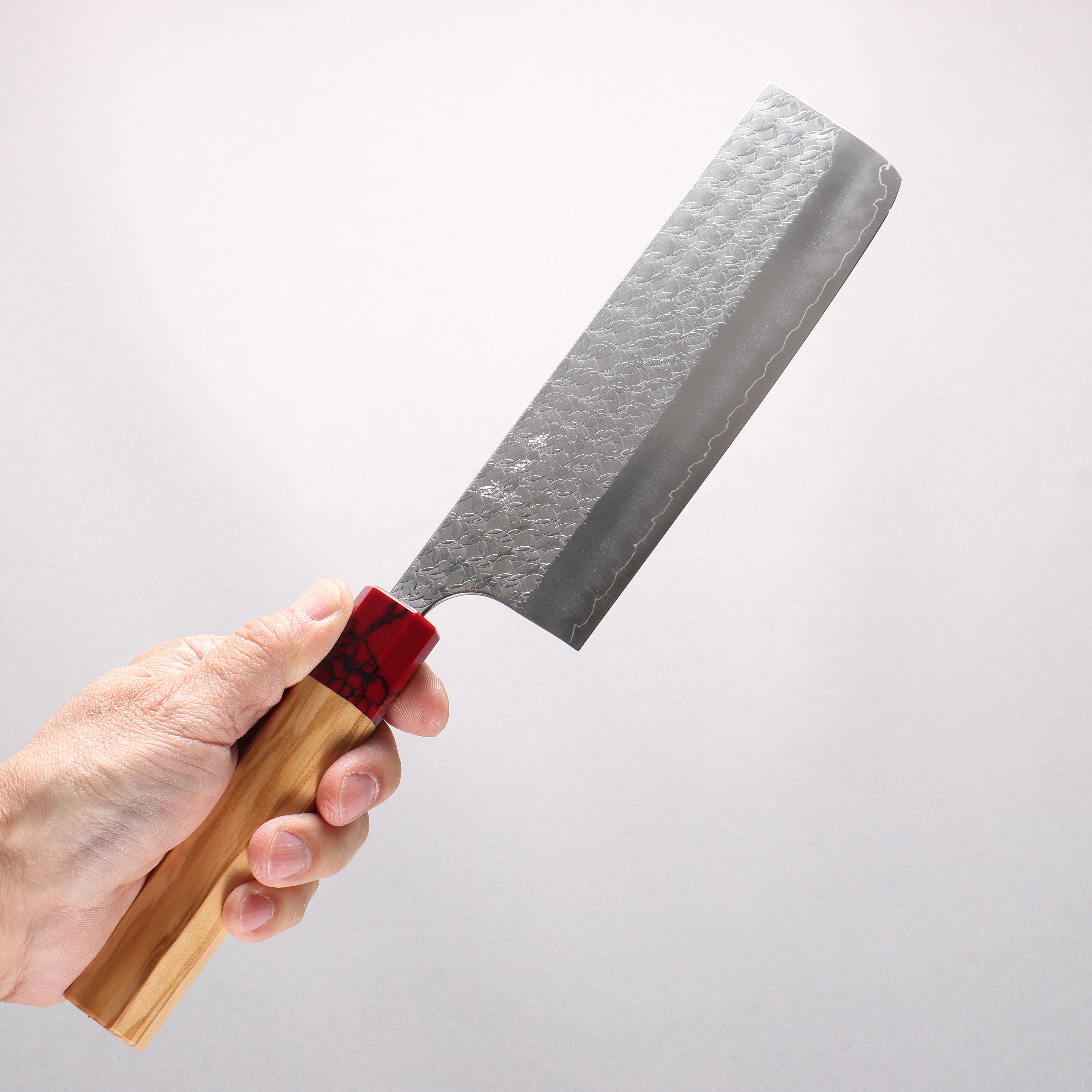 Yoshimi Kato Minamo SG2 Hammered Nakiri 165mm Olive Wood & Red Turquoise Handle - Seisuke Knife