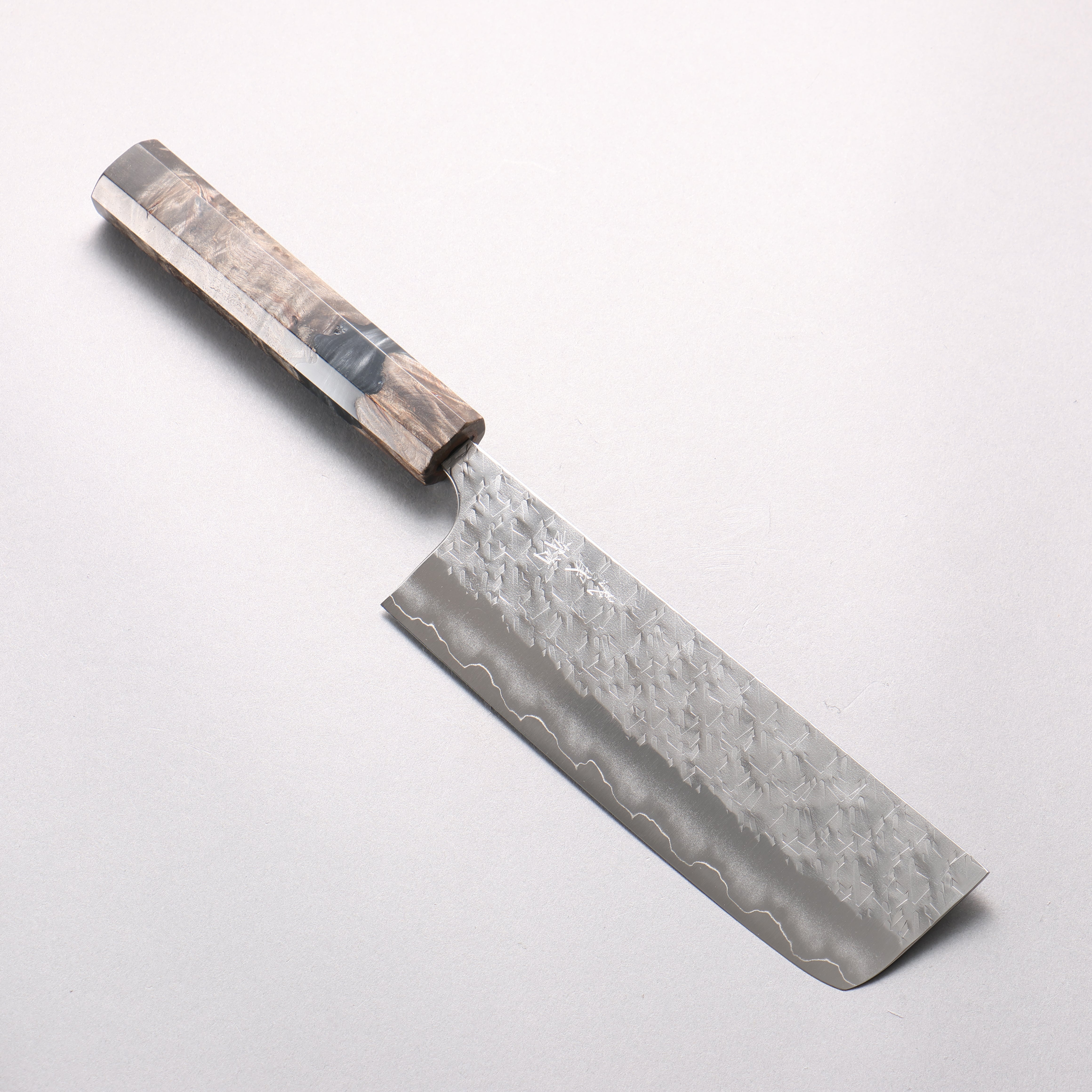 Yoshimi Kato Hyo SG2 Hammered Nakiri 165mm Stabilized Birch & Black Resin Handle - Seisuke Knife
