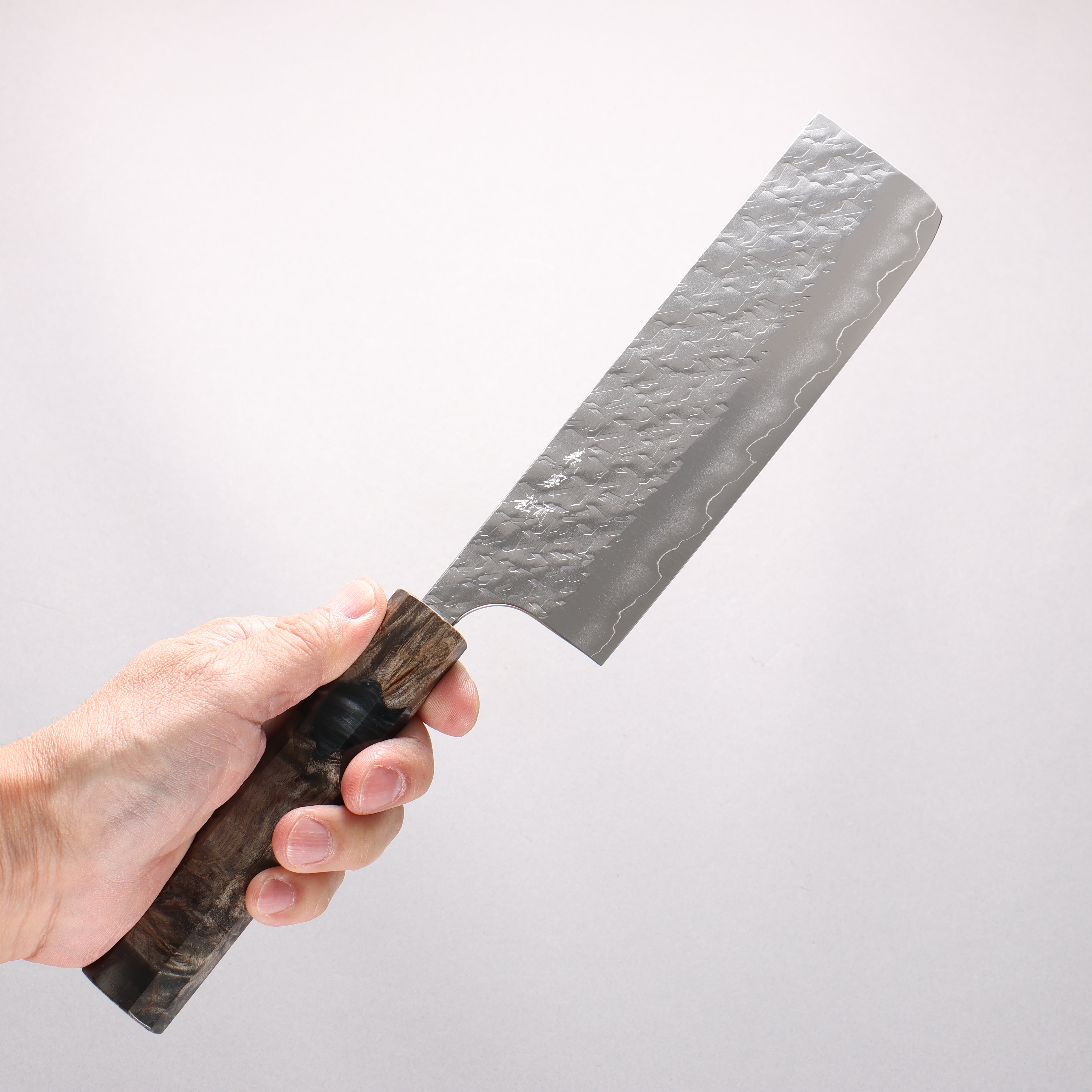 Yoshimi Kato Hyo SG2 Hammered Nakiri 165mm Stabilized Birch & Black Resin Handle - Seisuke Knife