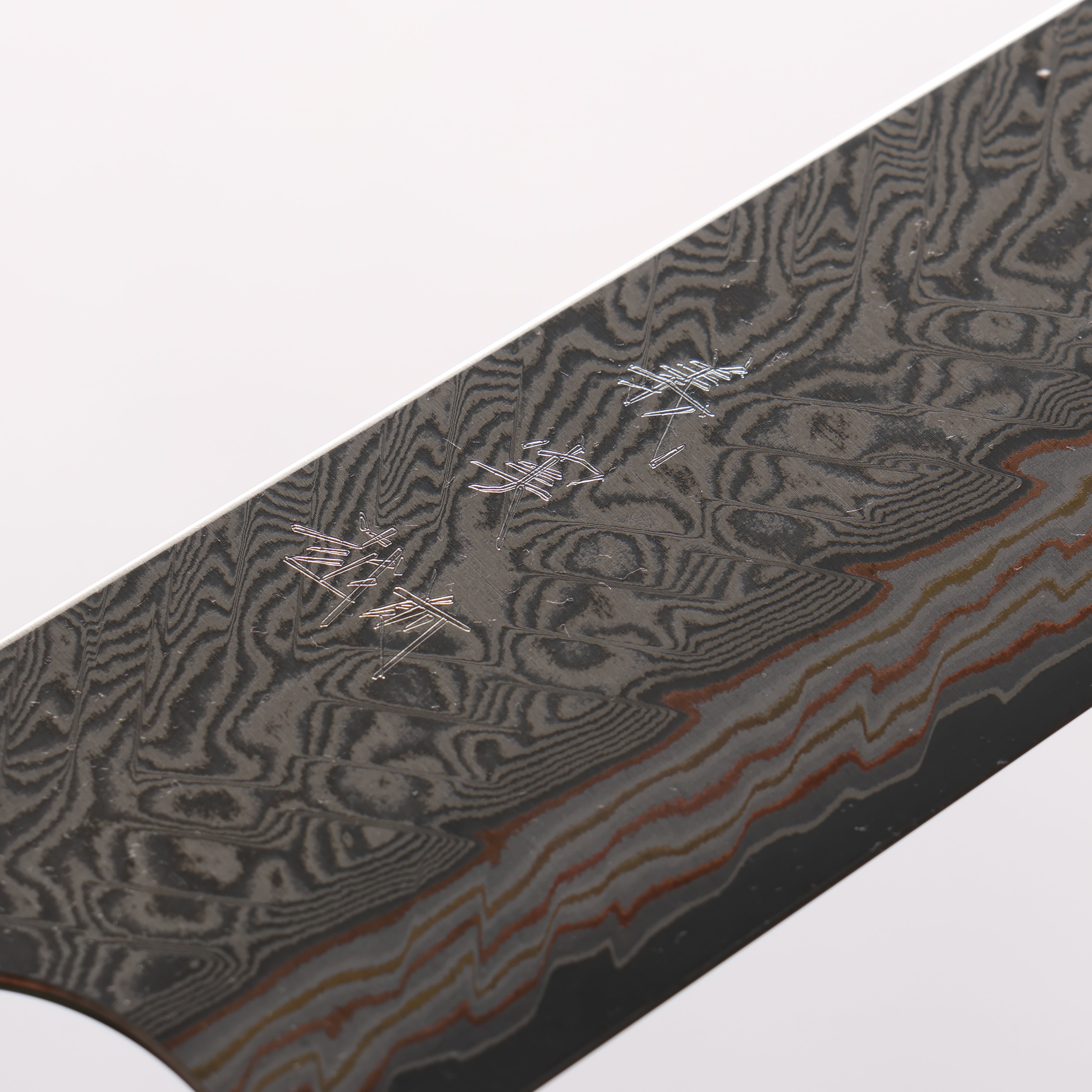Yoshimi Kato VG10w Colored Damascus Kiritsuke Sujihiki 270mm Olive Tree and Black/White Marble Resin Handle - Seisuke Knife