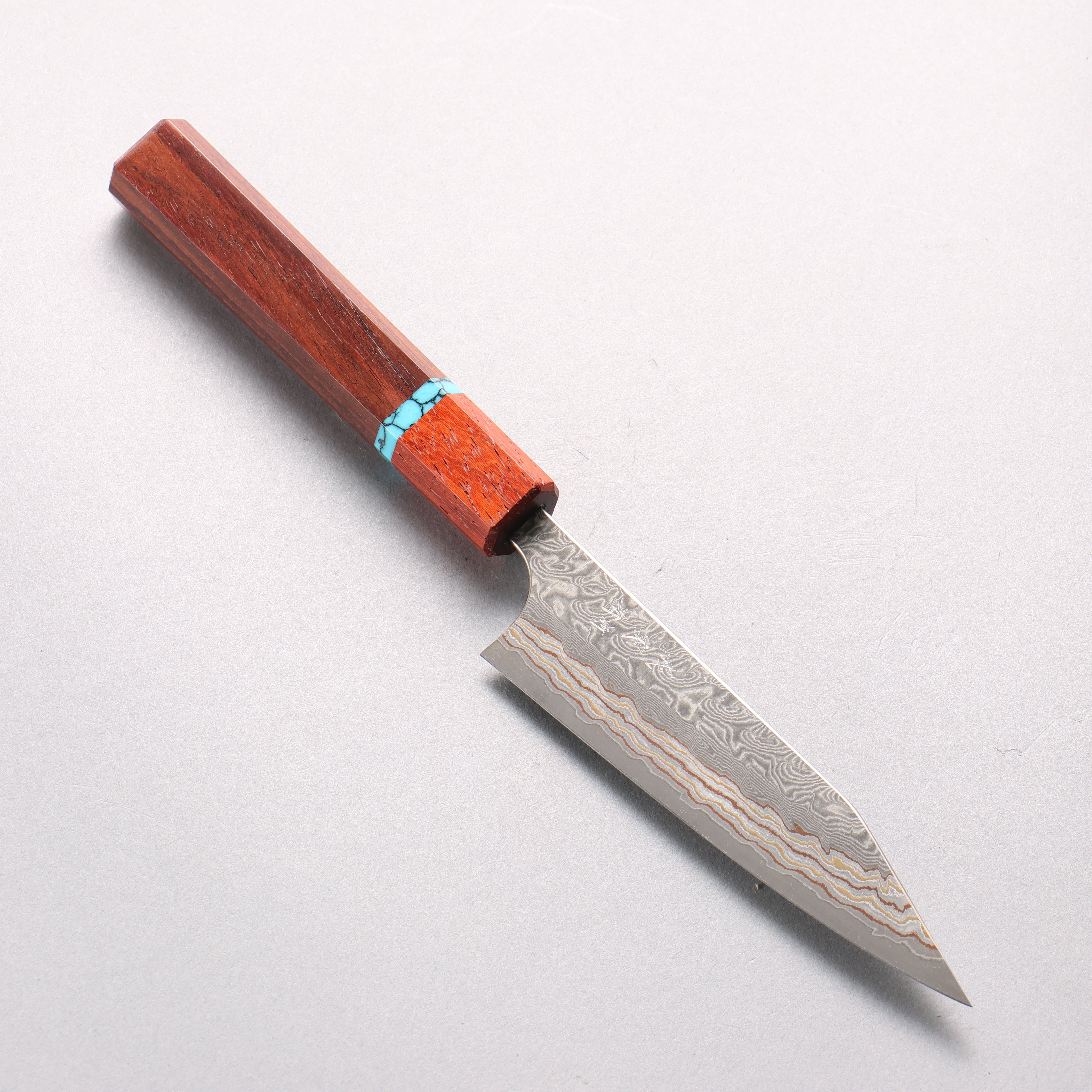 Yoshimi Kato VG10w Colored Damascus Kiritsuke Petty-Utility 120mm Rosewood & Turquoise Handle - Seisuke Knife