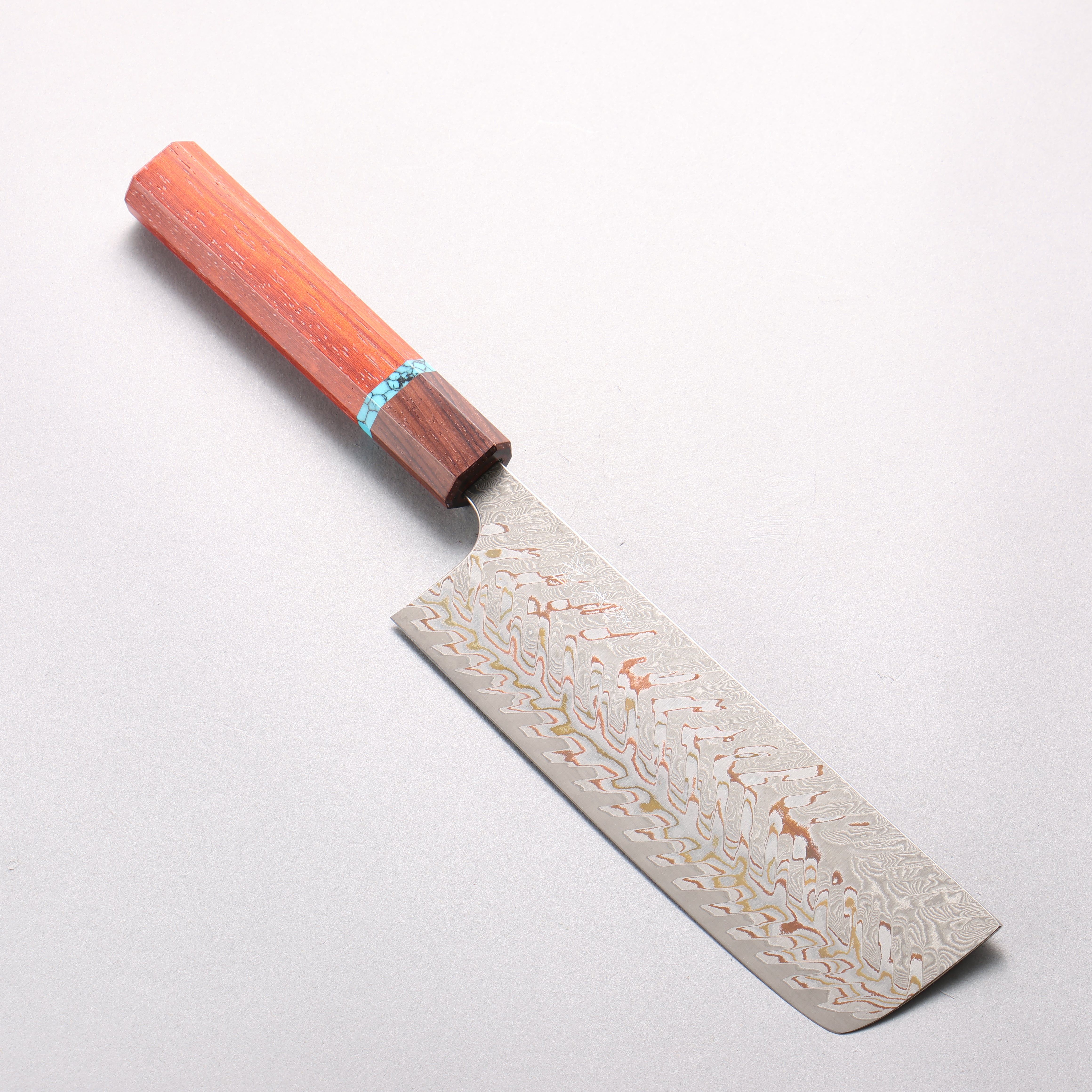 Yoshimi Kato VG10w Colored Damascus Nakiri 165mm Padoauk & Turquoise Handle - Seisuke Knife