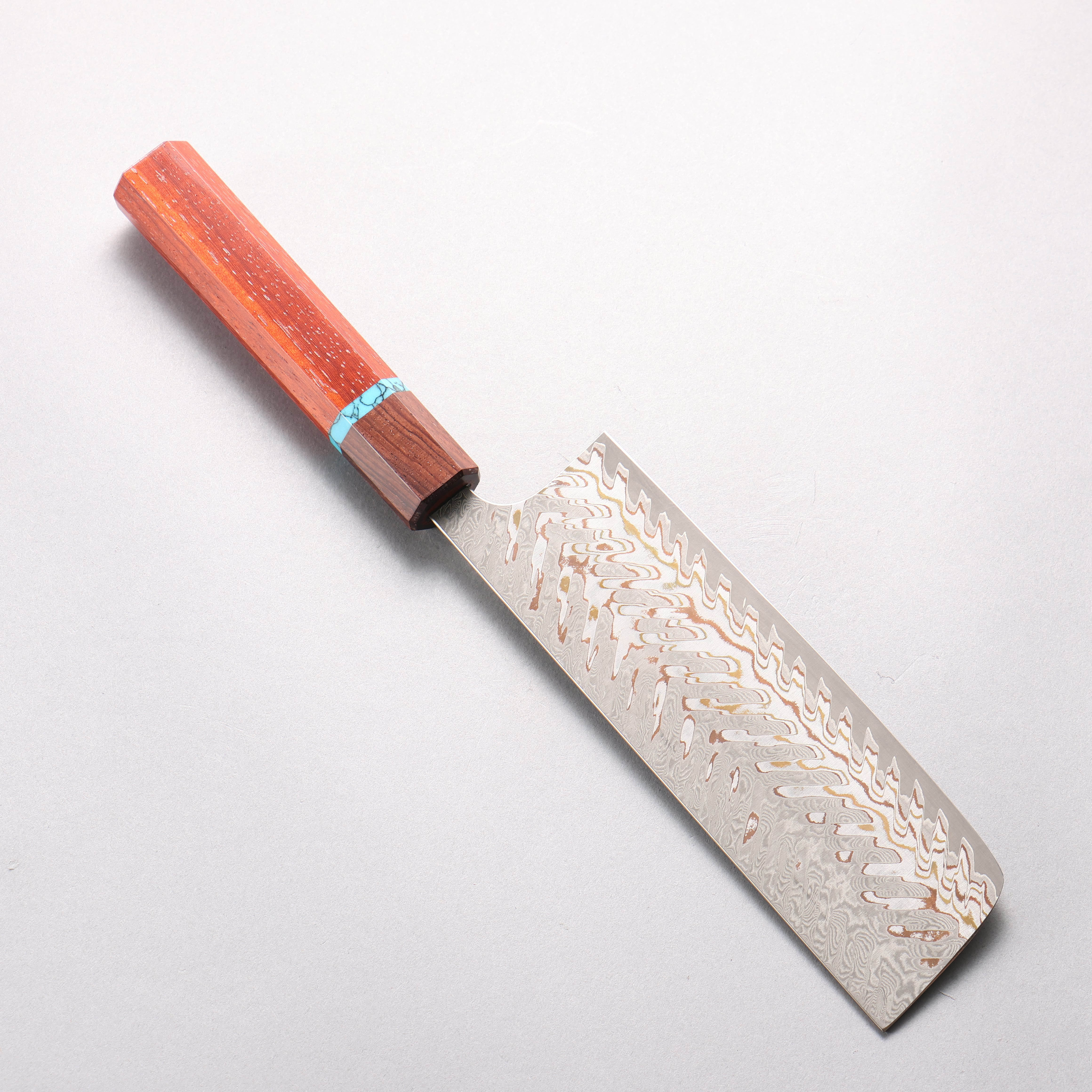Yoshimi Kato VG10w Colored Damascus Nakiri 165mm Padoauk & Turquoise Handle - Seisuke Knife