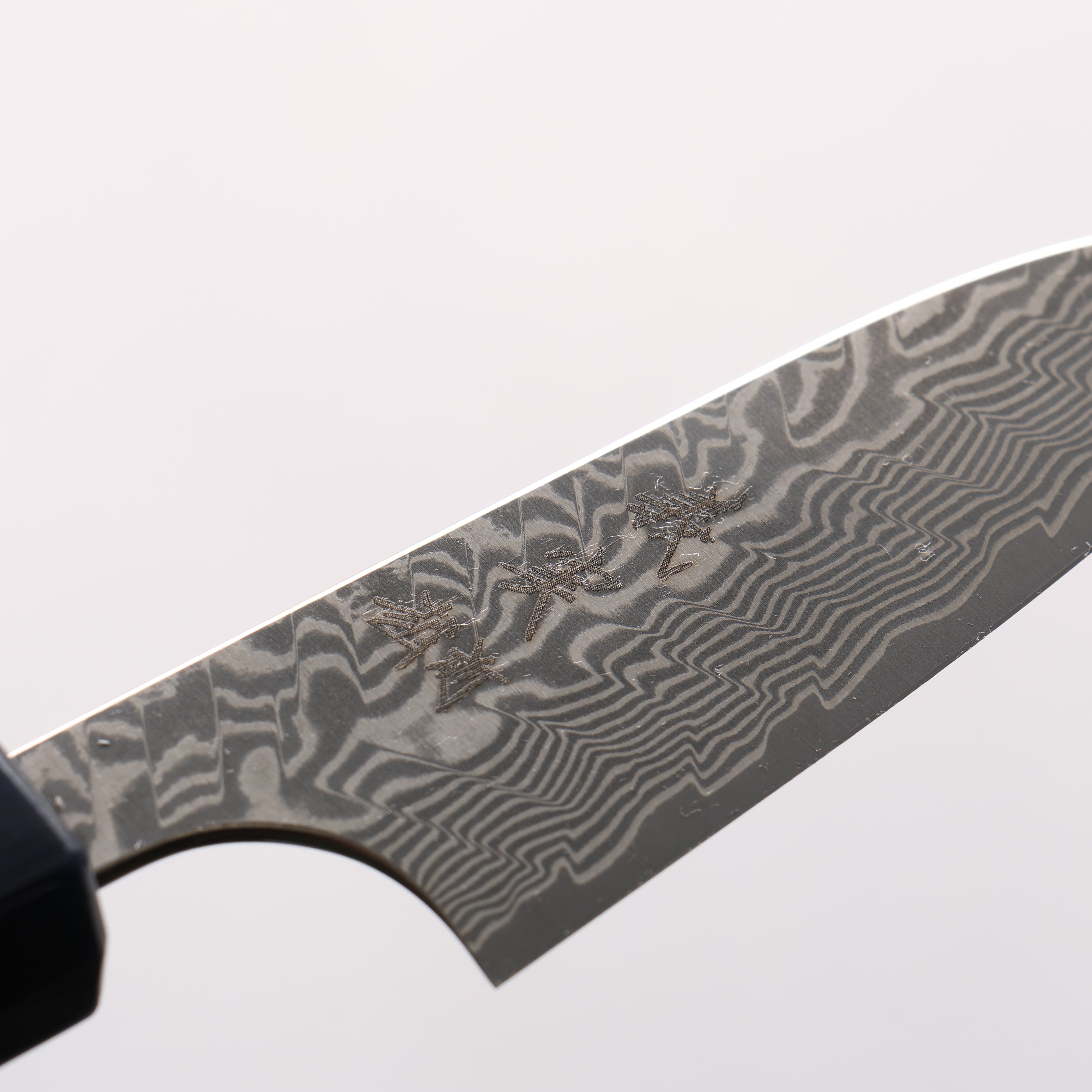 Yoshimi Kato SG2 Black Damascus Petty-Utility 80mm Olive Tree and Blue Resin Handle - Seisuke Knife