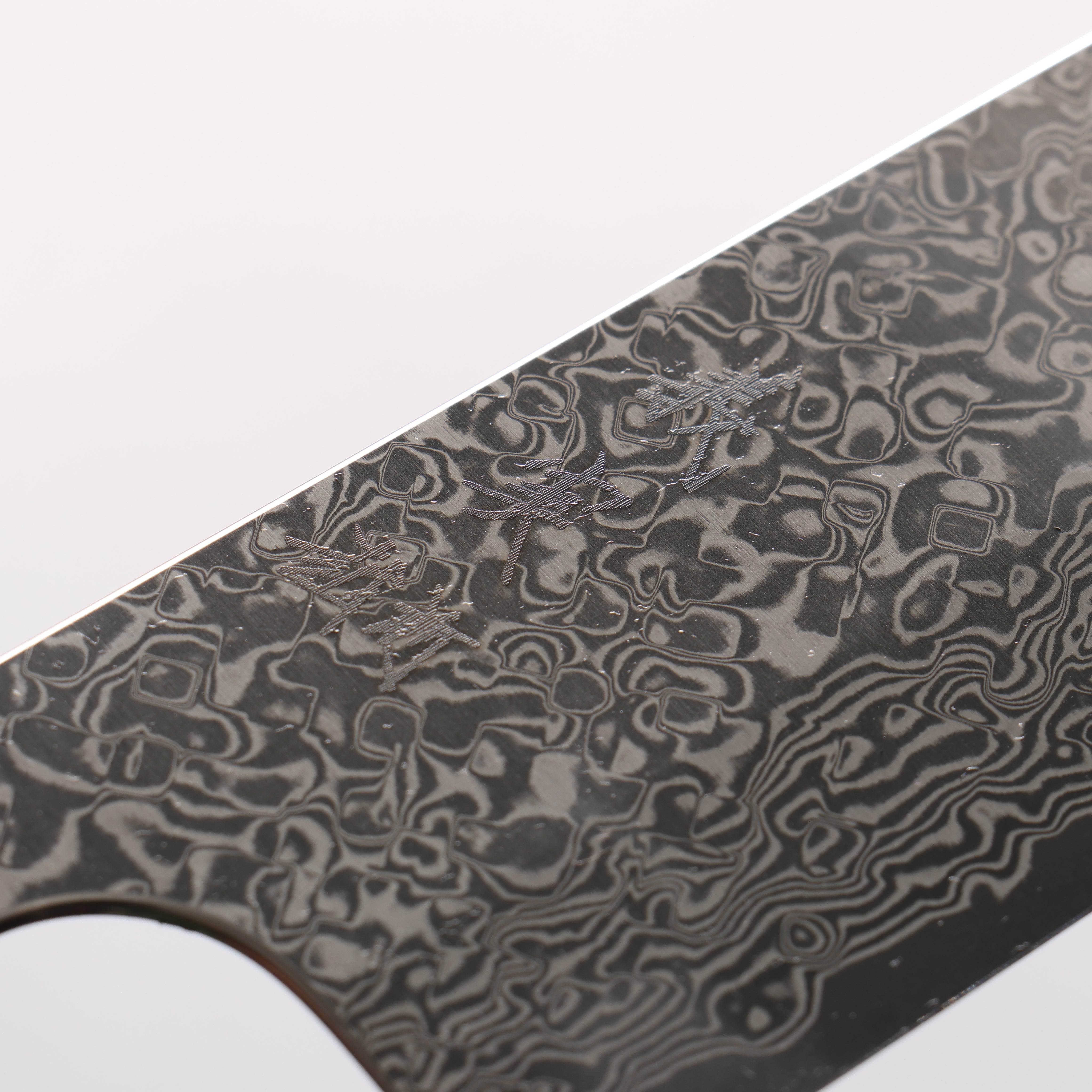 Yoshimi Kato VG10 Black Damascus Santoku 170mm Olive Tree and Blue Resin Handle - Seisuke Knife