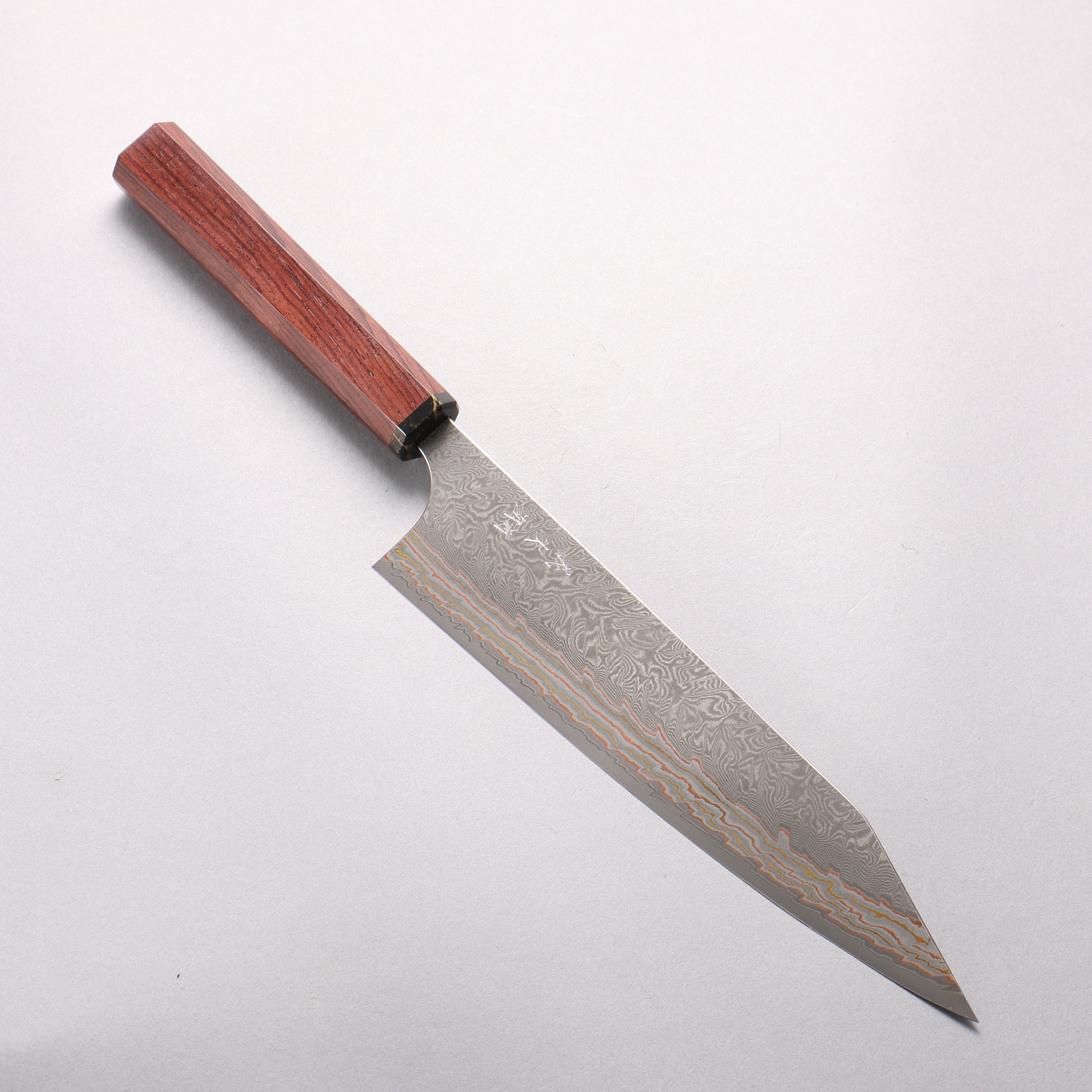 Yoshimi Kato VG10w Colored Damascus Kiritsuke Gyuto 210mm Rosewood & Black Turquoise Handle - Seisuke Knife