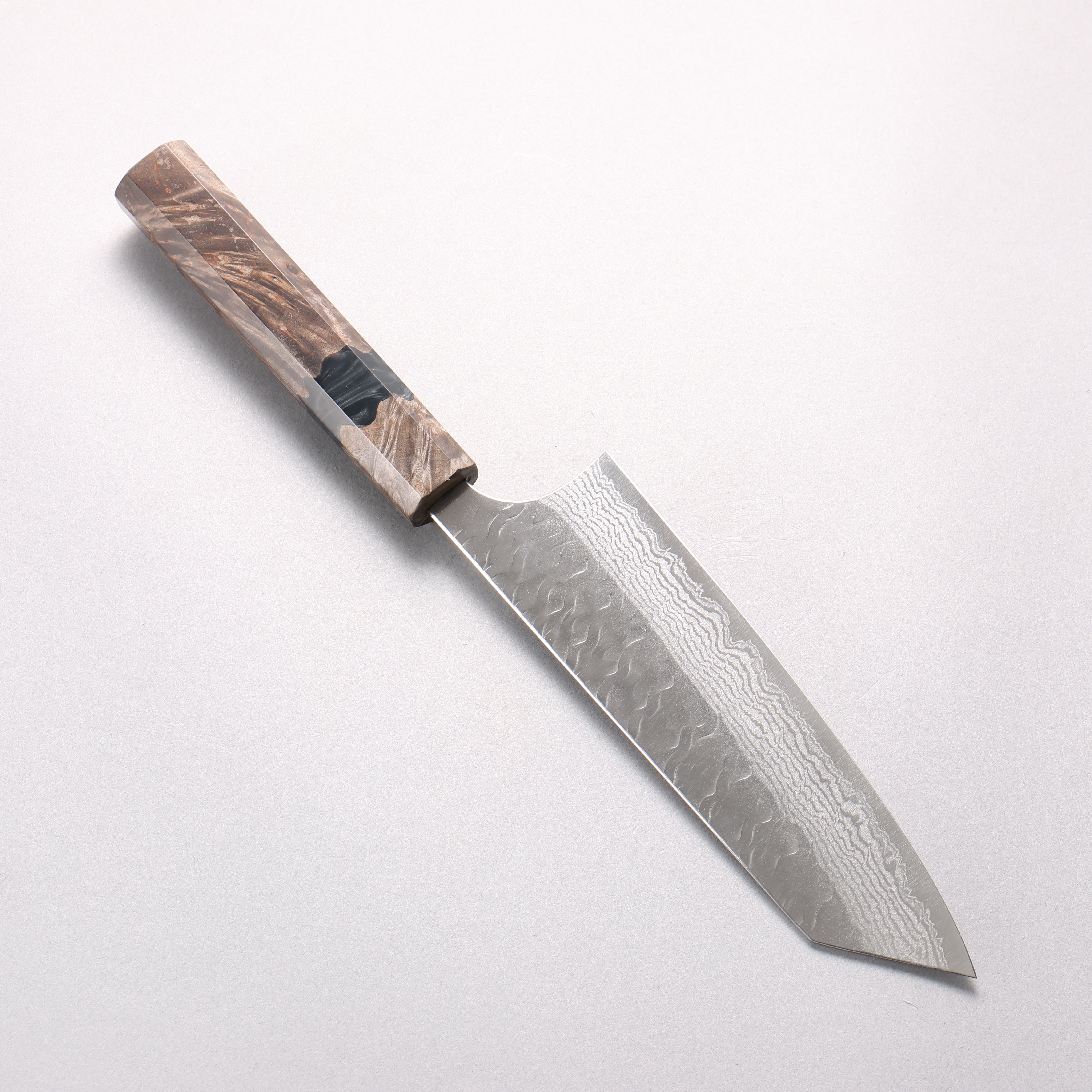 Yoshimi Kato Nami VG-XEOS Hammered Damascus Bunka 170mm Stabilized Birch with Black Resin Handle - Seisuke Knife