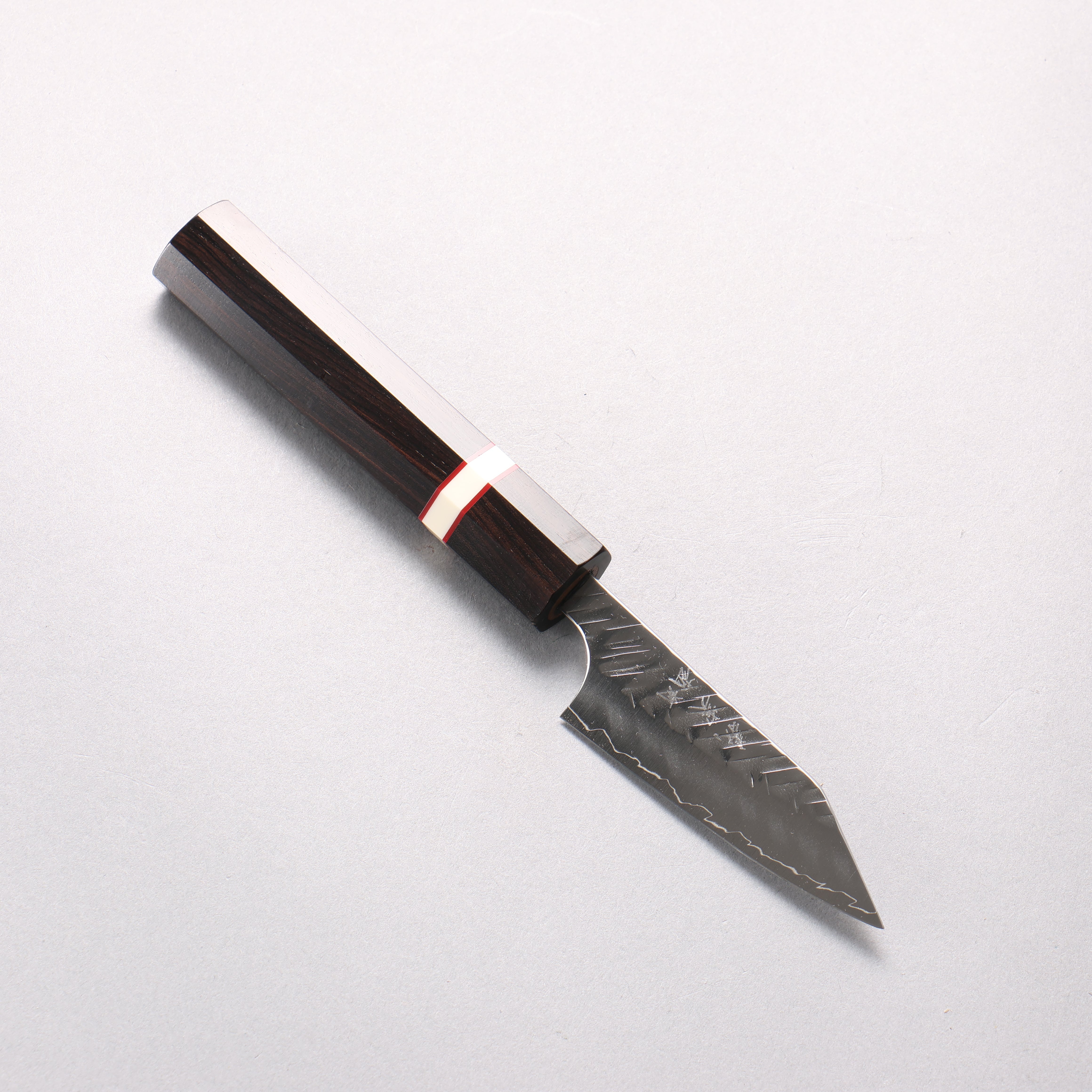 Yoshimi Kato SPG STRIX V-Hammered Kiritsuke Paring 80mm Ebony Wood & White Ring Handle - Seisuke Knife