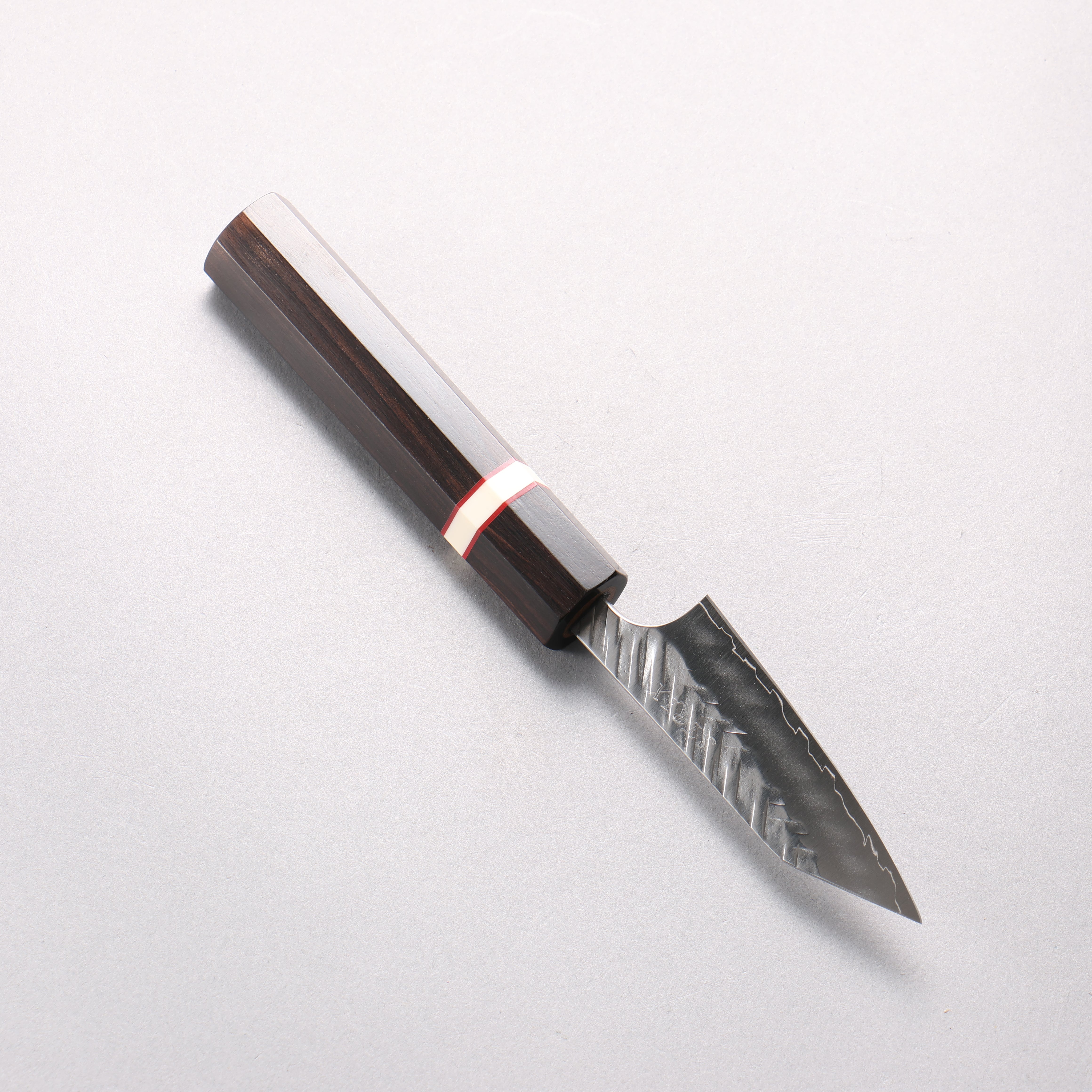 Yoshimi Kato SPG STRIX V-Hammered Kiritsuke Paring 80mm Ebony Wood & White Ring Handle - Seisuke Knife