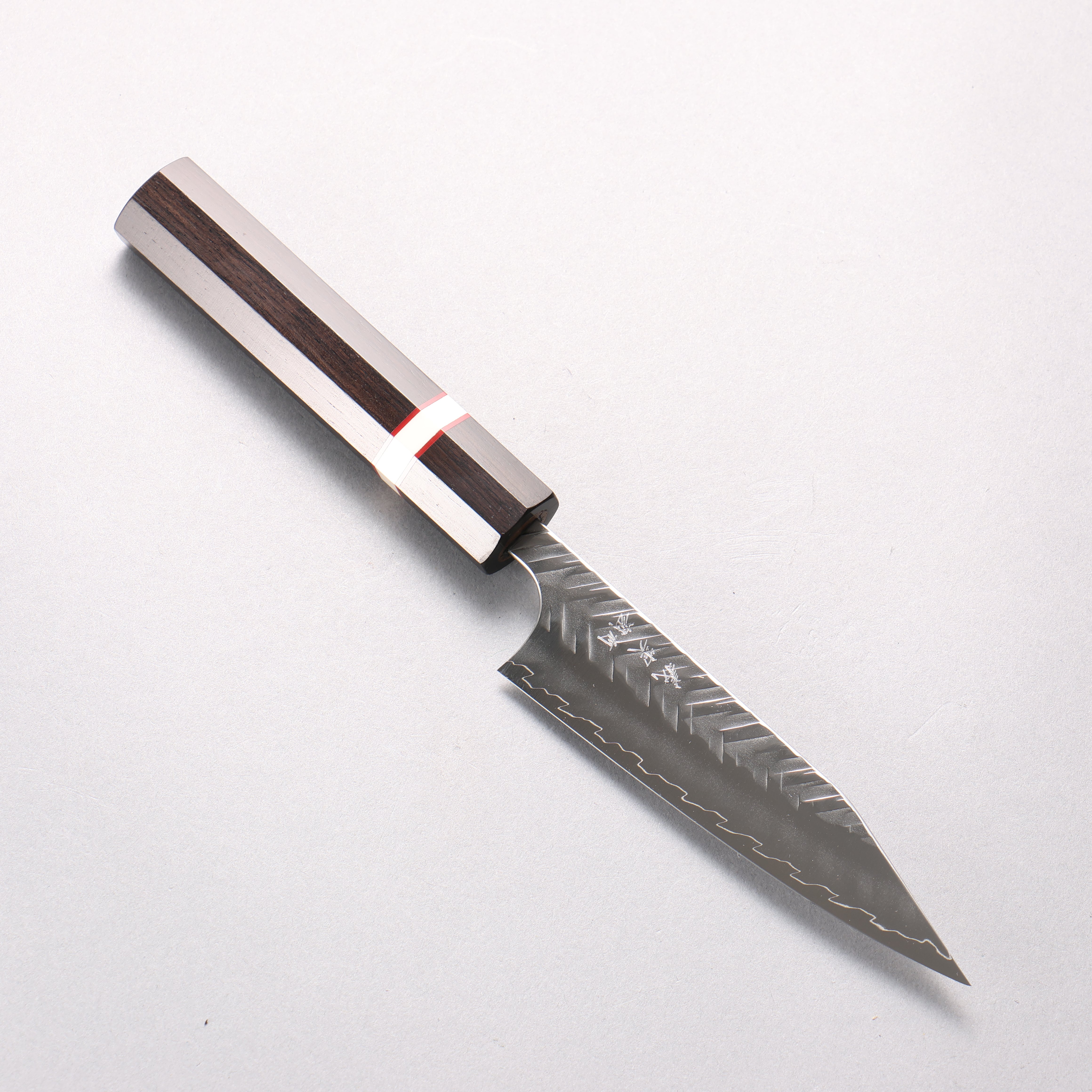 Yoshimi Kato SPG STRIX V-Hammered Kiritsuke Petty-Utility 120mm Ebony Wood & White Ring Handle - Seisuke Knife