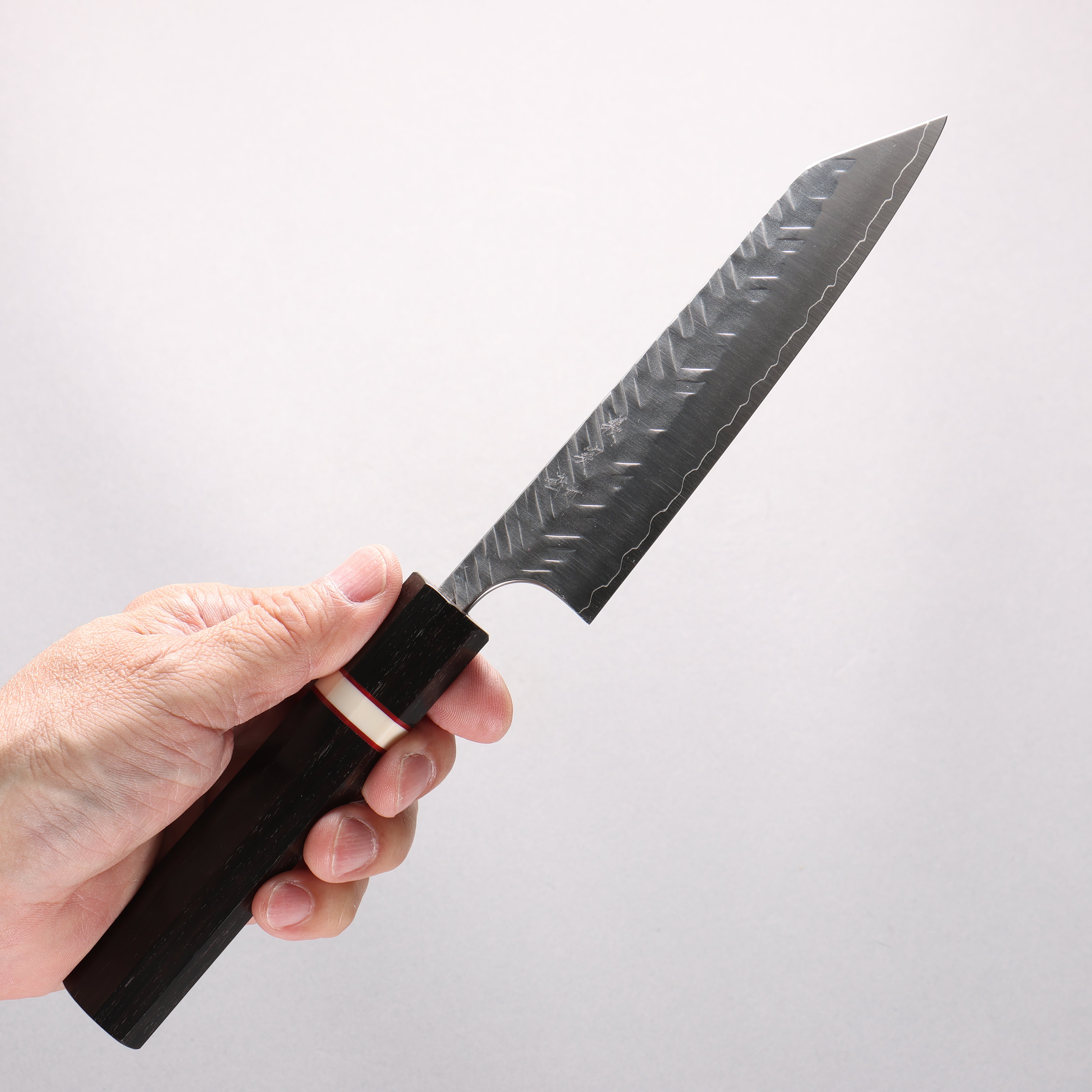 Yoshimi Kato SPG STRIX V-Hammered Small Bunka 130mm Ebony Wood & White Ring Handle - Seisuke Knife