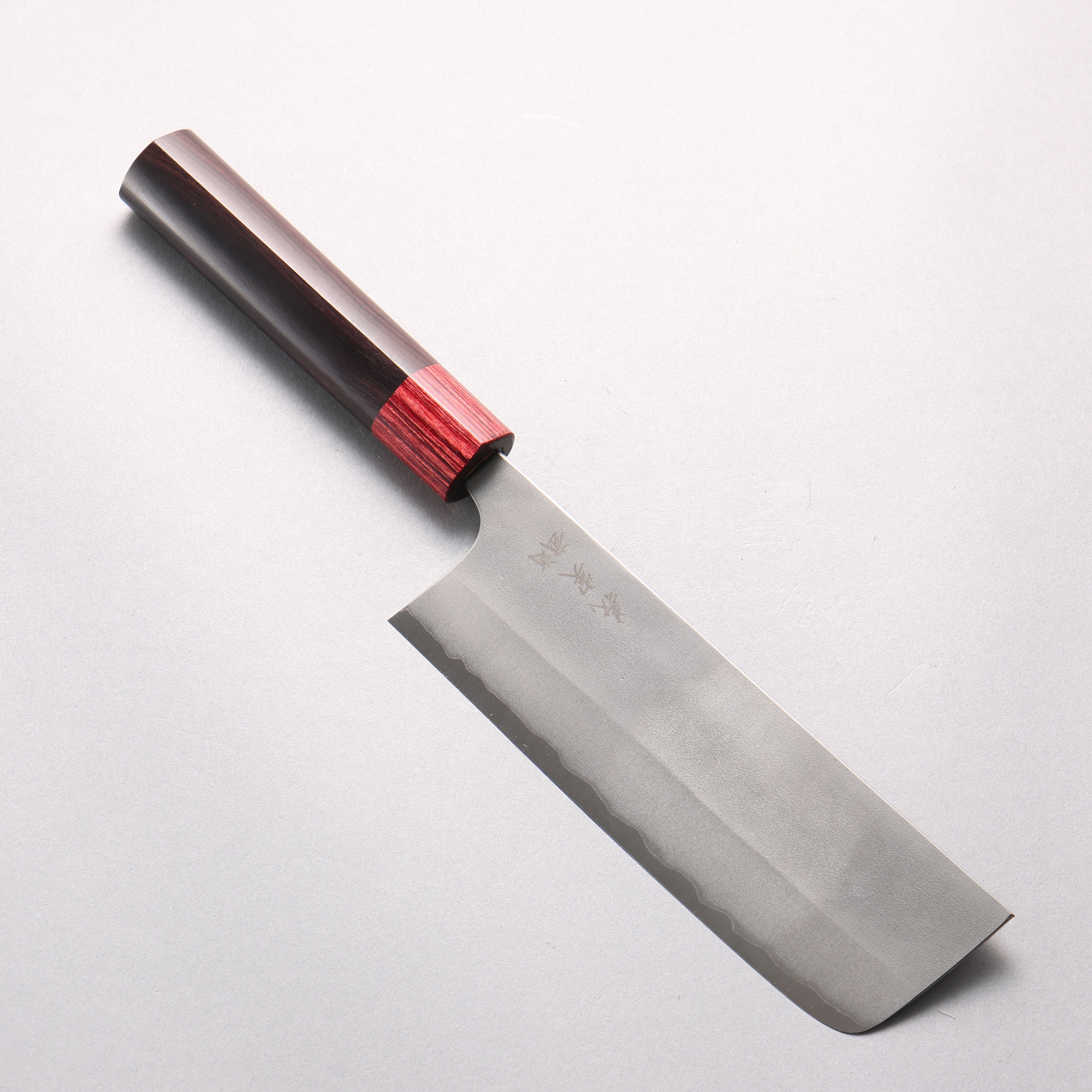 Yoshimi Kato White Steel Nashiji Nakiri 165mm Shitan & Red Pakkawood Handle - Seisuke Knife