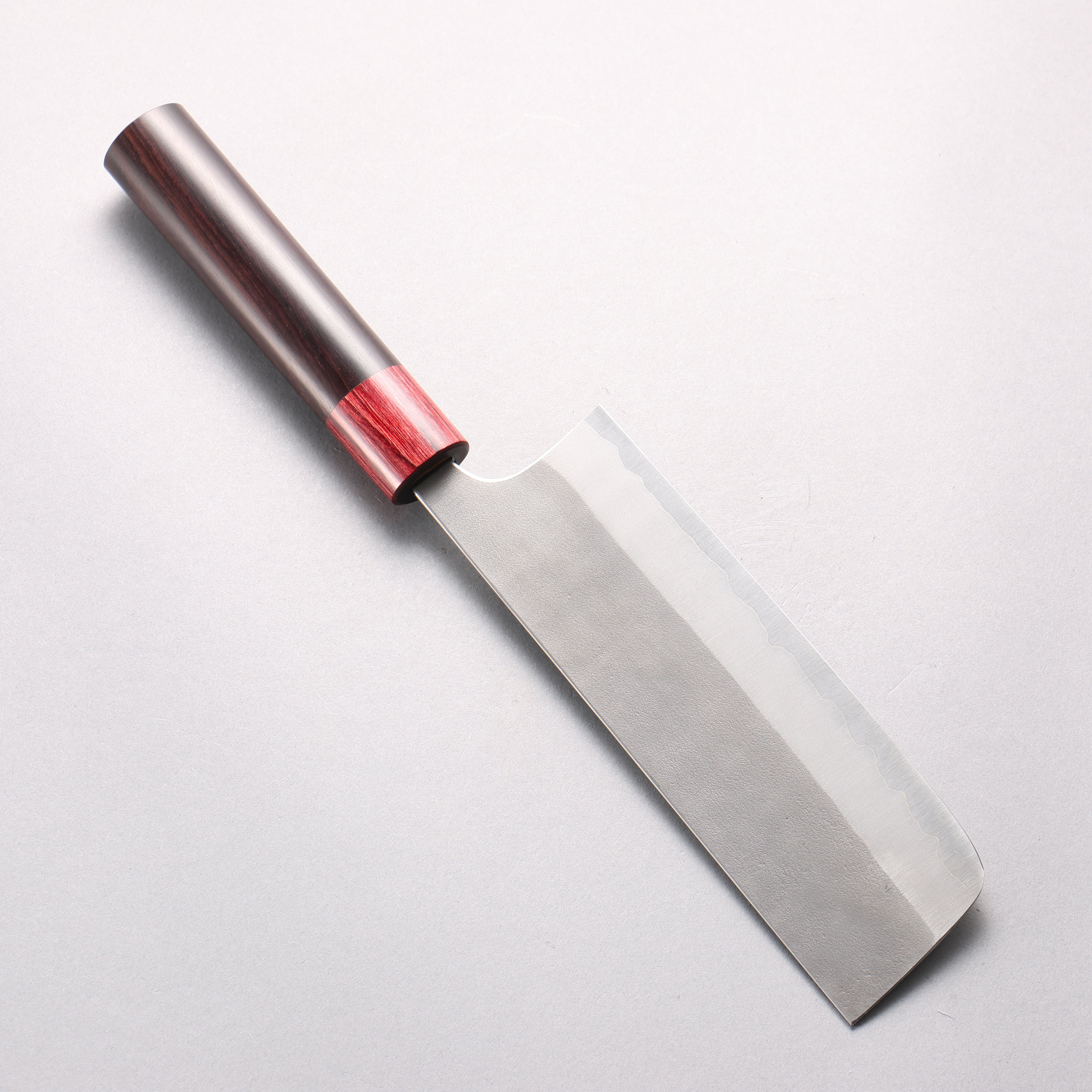 Yoshimi Kato White Steel Nashiji Nakiri 165mm Shitan & Red Pakkawood Handle - Seisuke Knife