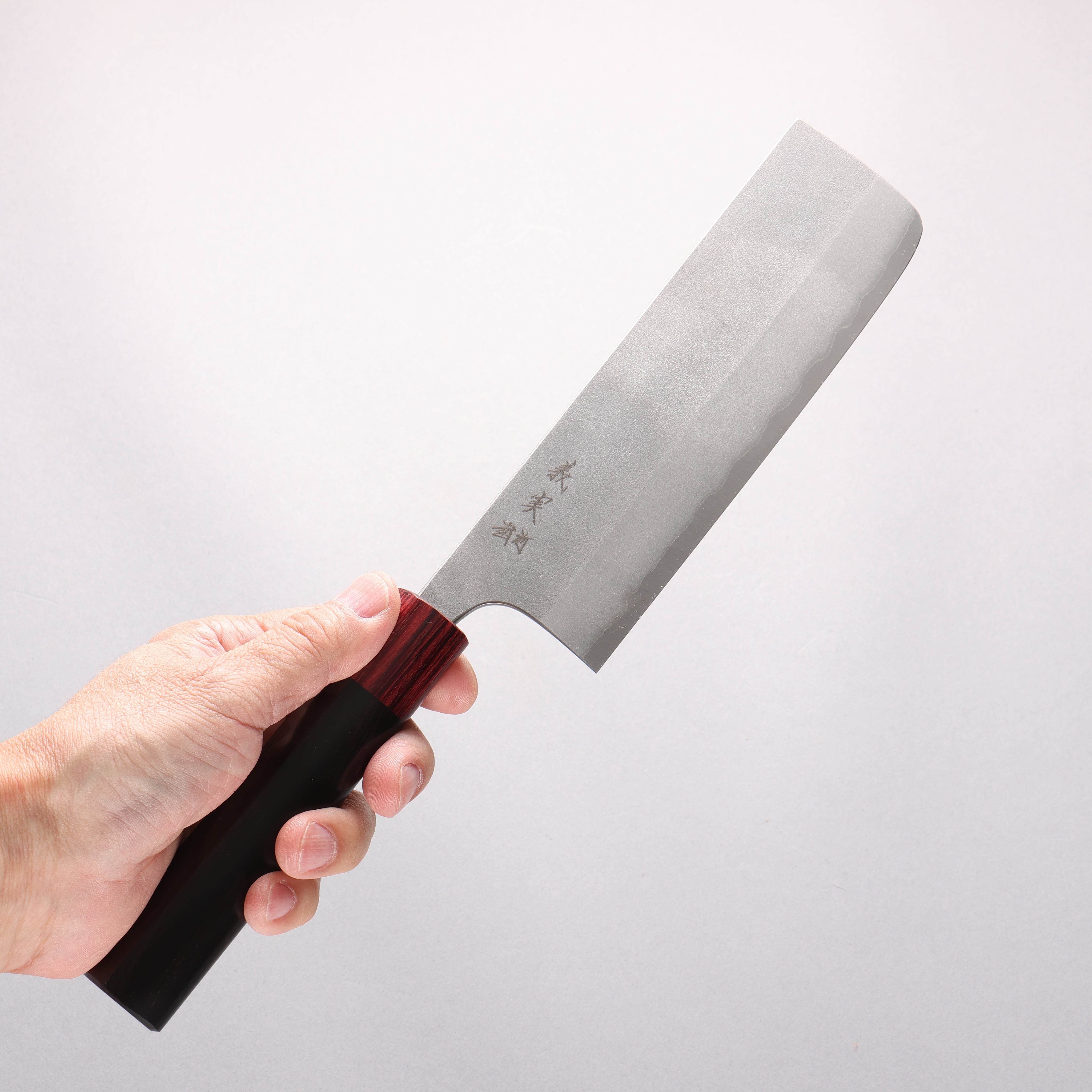 Yoshimi Kato White Steel Nashiji Nakiri 165mm Shitan & Red Pakkawood Handle - Seisuke Knife