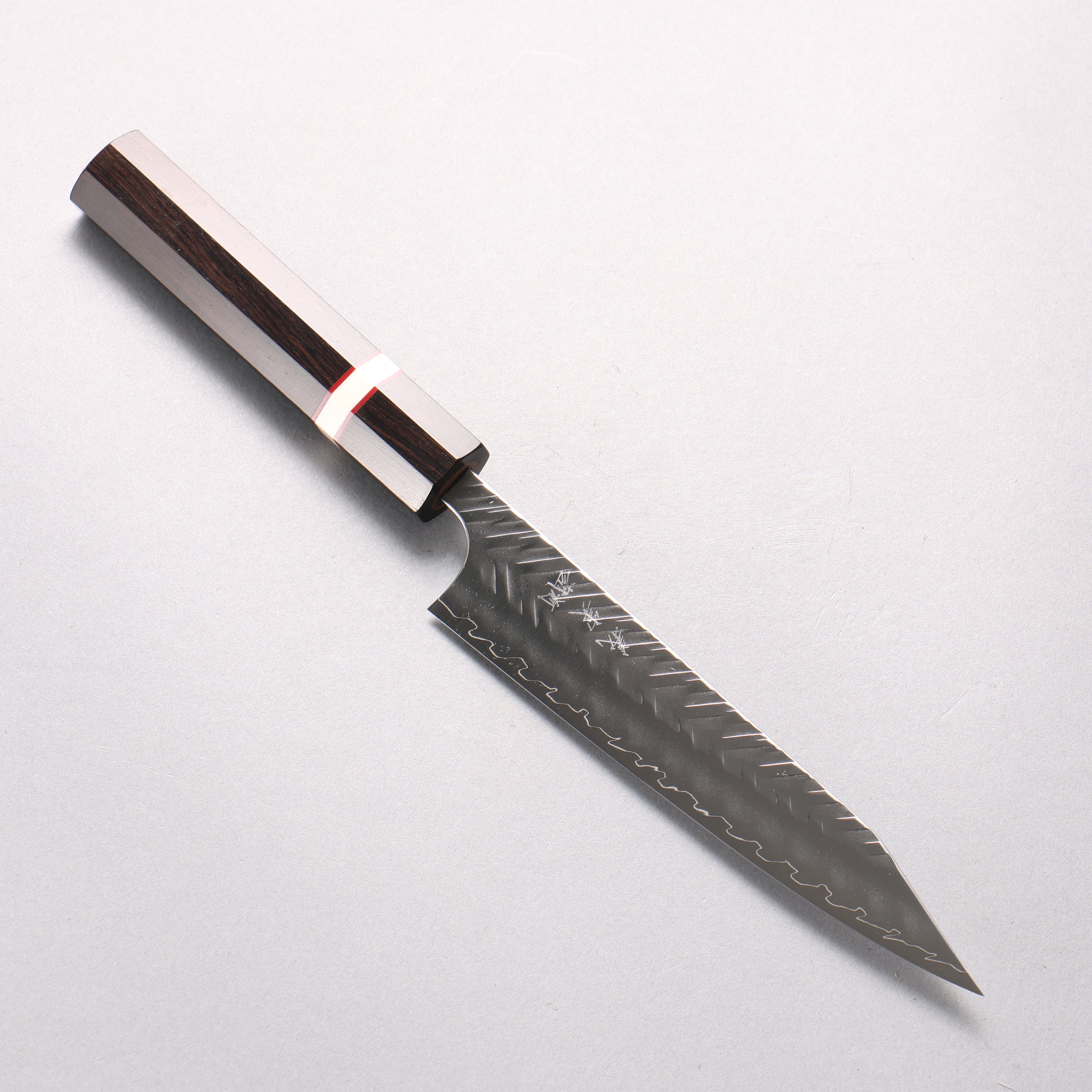 Yoshimi Kato SPG STRIX V-Hammered Kiritsuke Petty-Utility 150mm Ebony Wood & White Ring Handle - Seisuke Knife