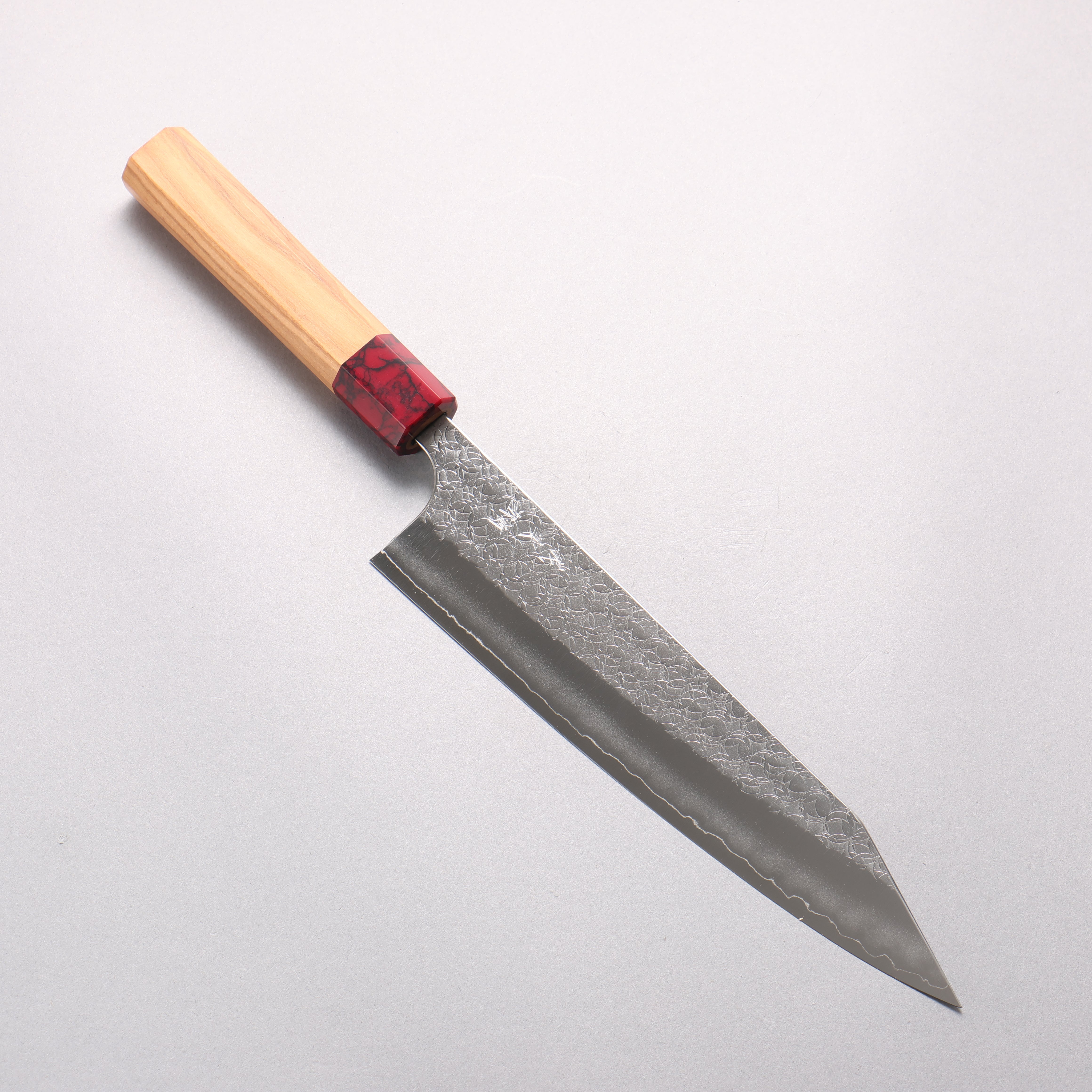 Yoshimi Kato Minamo SG2 Hammered Kiritsuke Gyuto 210mm Olive Wood & Red Turquoise Handle - Seisuke Knife
