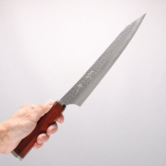 Yu Kurosaki Senko Ei Ai Tenmoku SG2 Hammered Sujihiki 240mm Bloodwood (Steel end caps) Handle