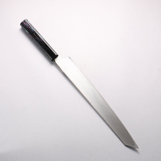 Sakai Takayuki Honyaki Hien VG10 Mirrored Finish Kengata Yanagiba 300mm Black Lacquered (with Mother of Pearl inlay) Handle with Sheath Tetris Pattern MOP inlay (テトリス調螺鈿)