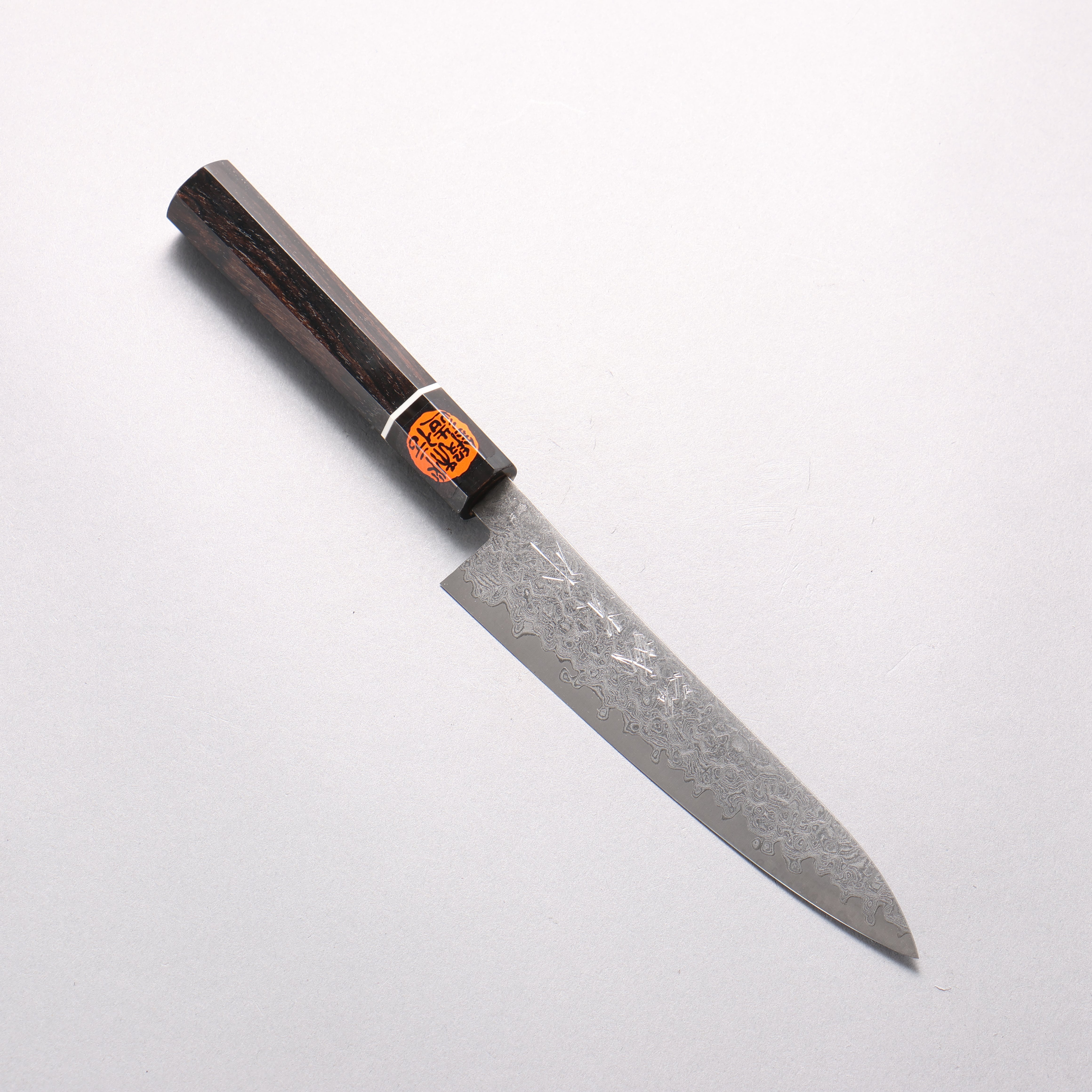 Shigeki Tanaka VG10 Damascus Petty-Utility 150mm Ebony Wood & Black Water Buffalo Horn Handle - Seisuke Knife