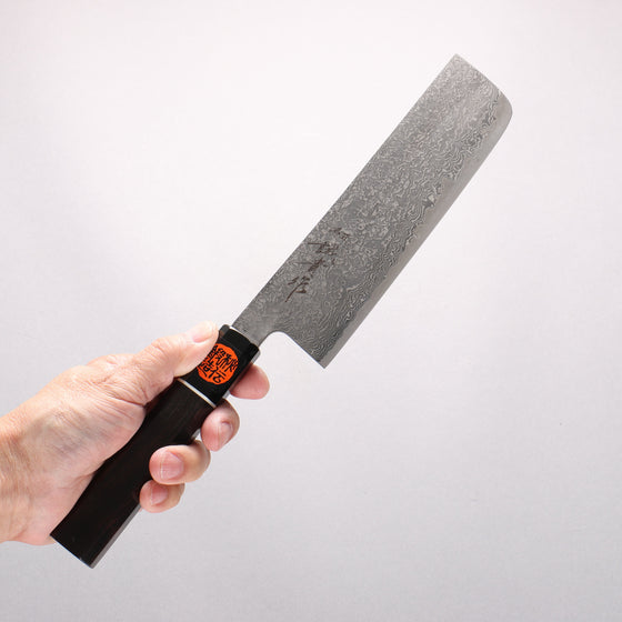 Shigeki Tanaka Habakiri SG2 Damascus Nakiri 165mm Ebony Wood (ferrule: Black Water Buffalo Horn) Handle
