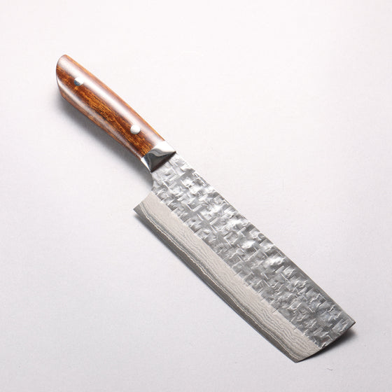 Takeshi Saji SRS13 Hammered Damascus Cross Nakiri 165mm Ironwood Handle