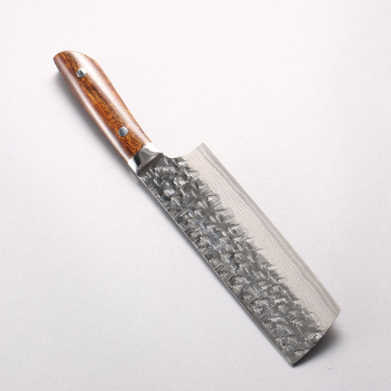 Takeshi Saji SRS13 Hammered Damascus Cross Nakiri 165mm Ironwood Handle